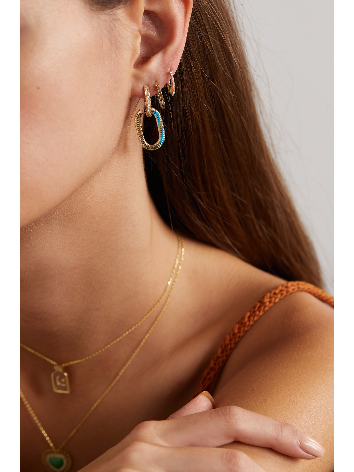 L'atelier Nawbar Lock Ray Small 18-karat Gold, Mother-of-pearl And Diamond Earrings In Gold