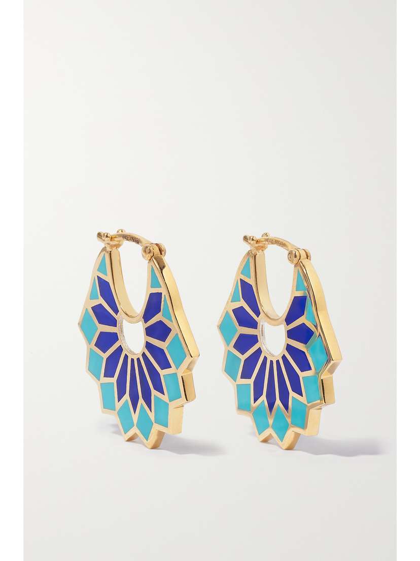L’Atelier Nawbar The Mini Lady Sursock 18-karat Gold Enamel Hoop Earrings