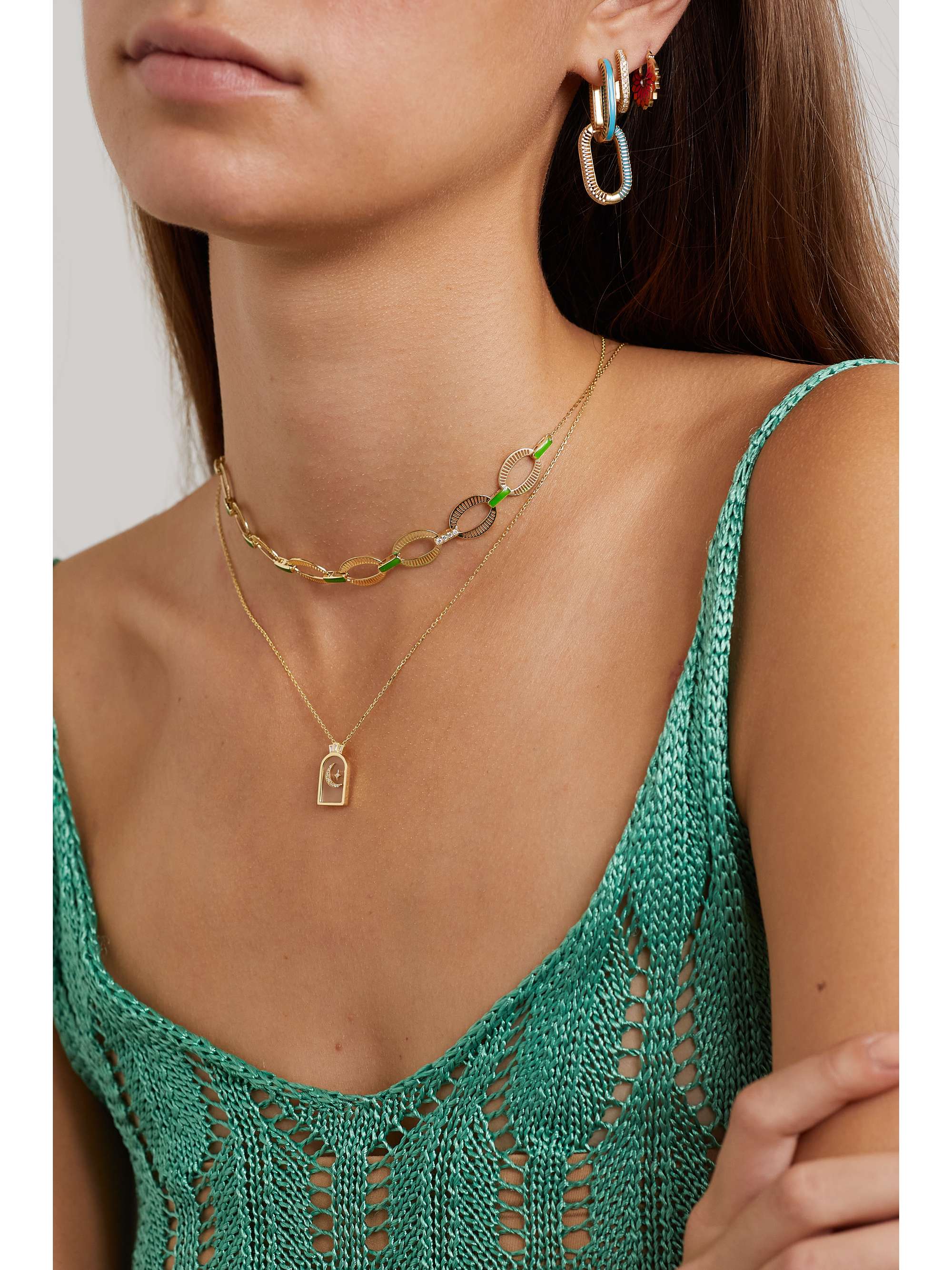 L'ATELIER NAWBAR Chunky Chain 18-karat gold, enamel and diamond necklace