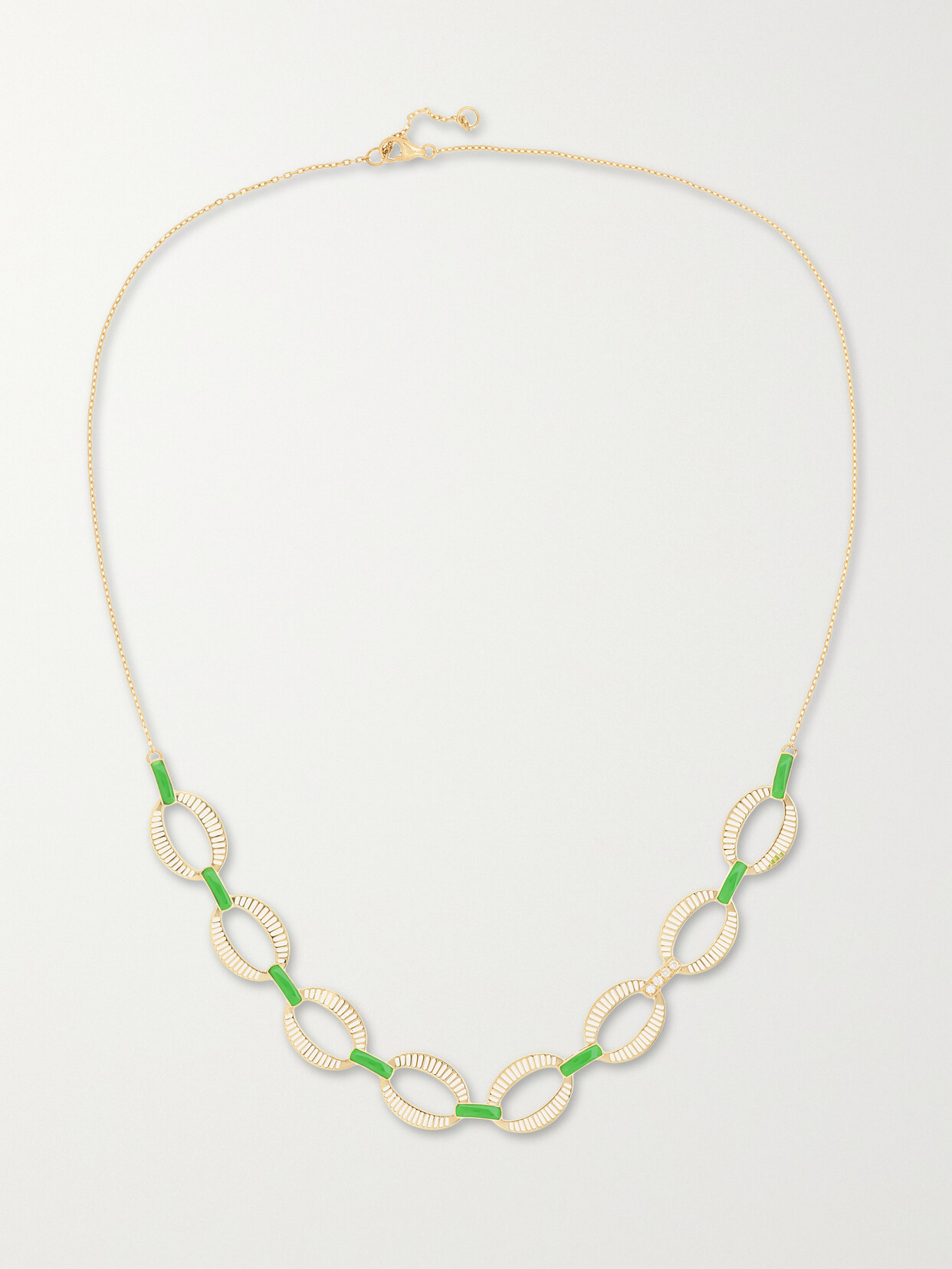 L'Atelier Nawbar - Chunky Chain 18-karat Gold, Enamel And Diamond Necklace - Green