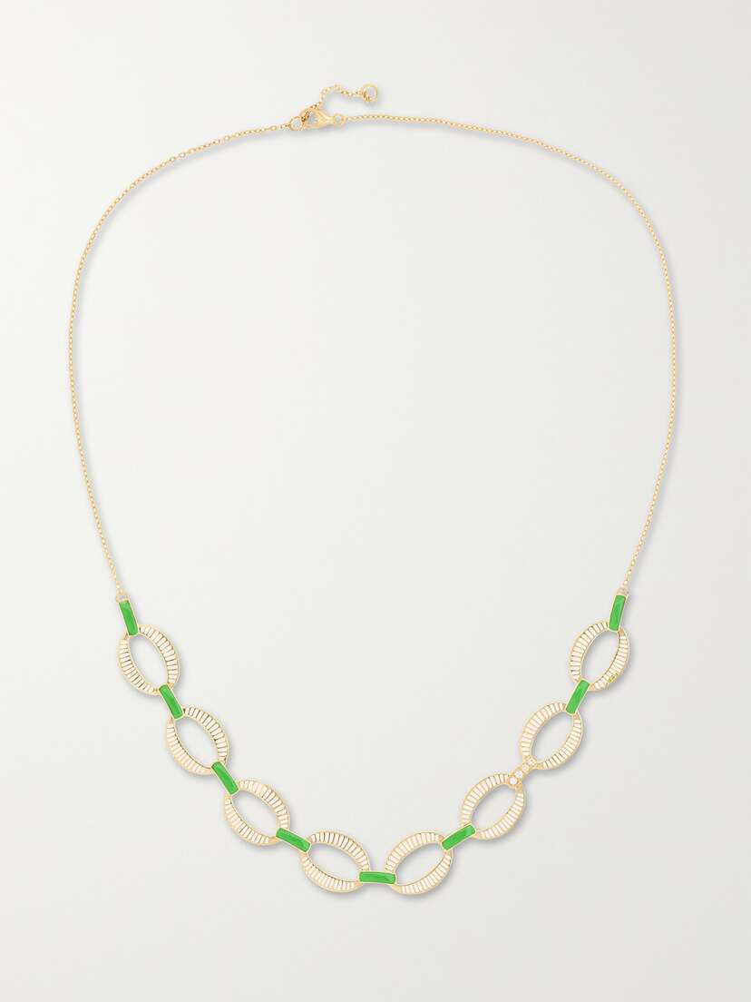 L’Atelier Nawbar Chunky Chain 18-karat Gold, Enamel And Diamond Necklace