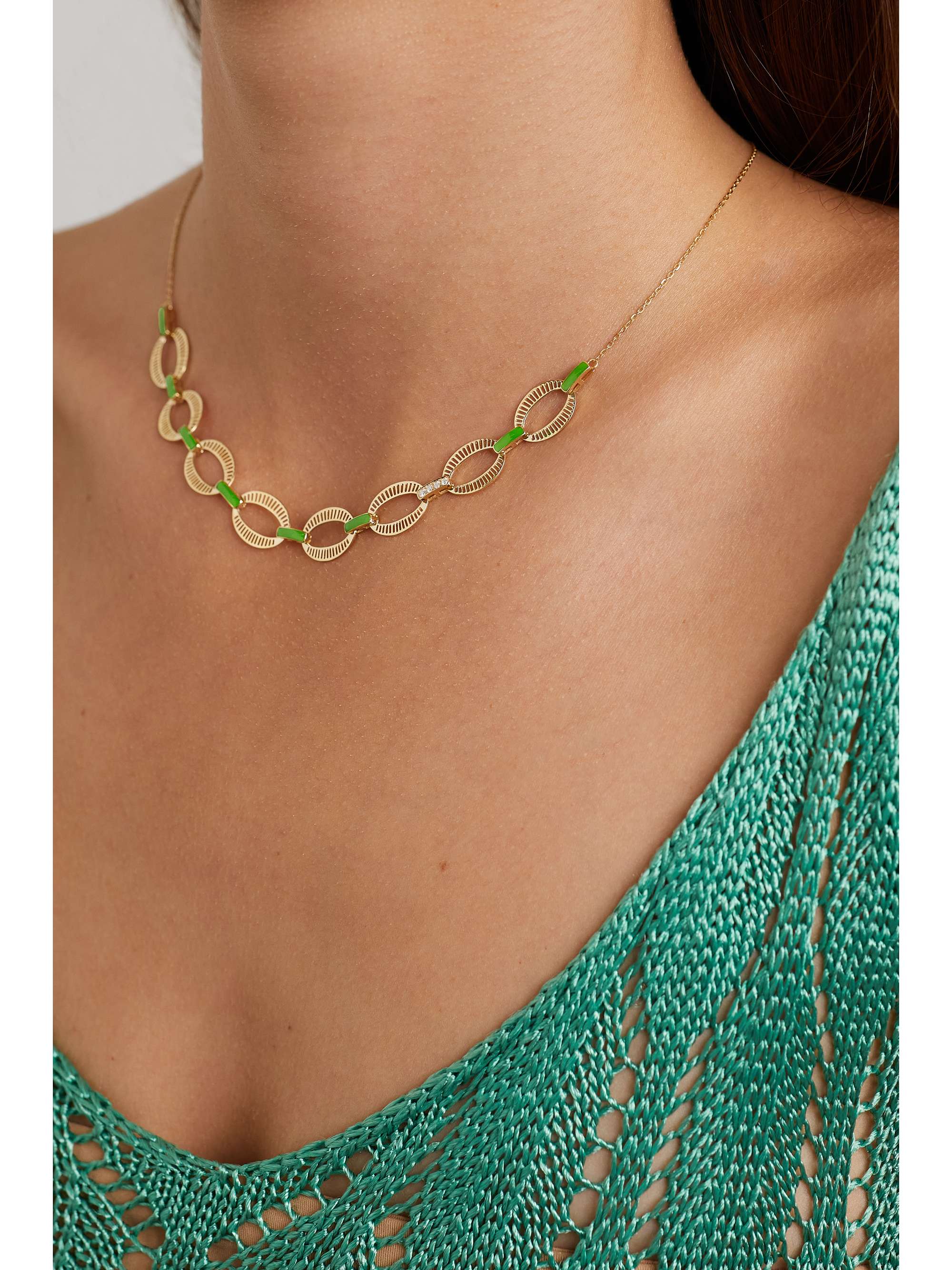 L'ATELIER NAWBAR Chunky Chain 18-karat gold, enamel and diamond necklace