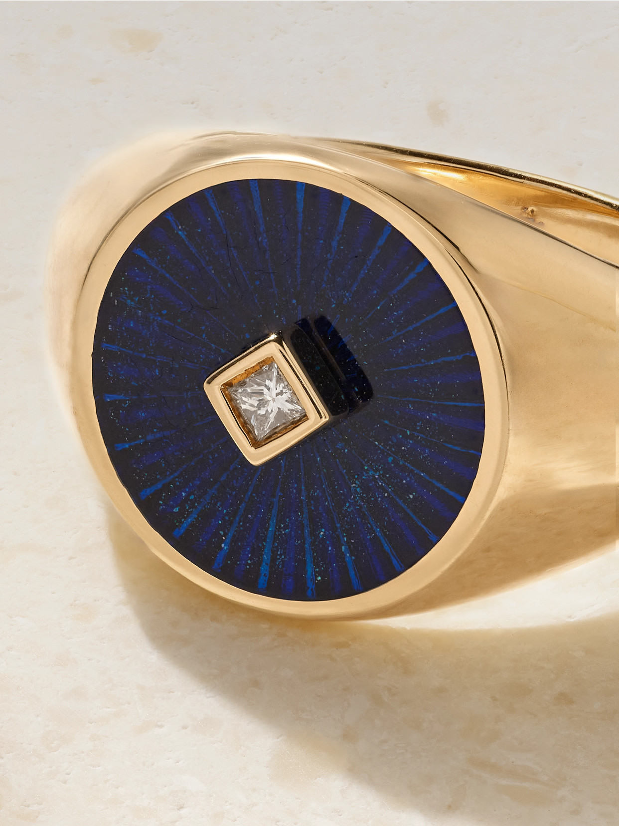 L'atelier Nawbar Radiate Eternity 18-karat Gold, Enamel And Diamond Signet Ring In Blue