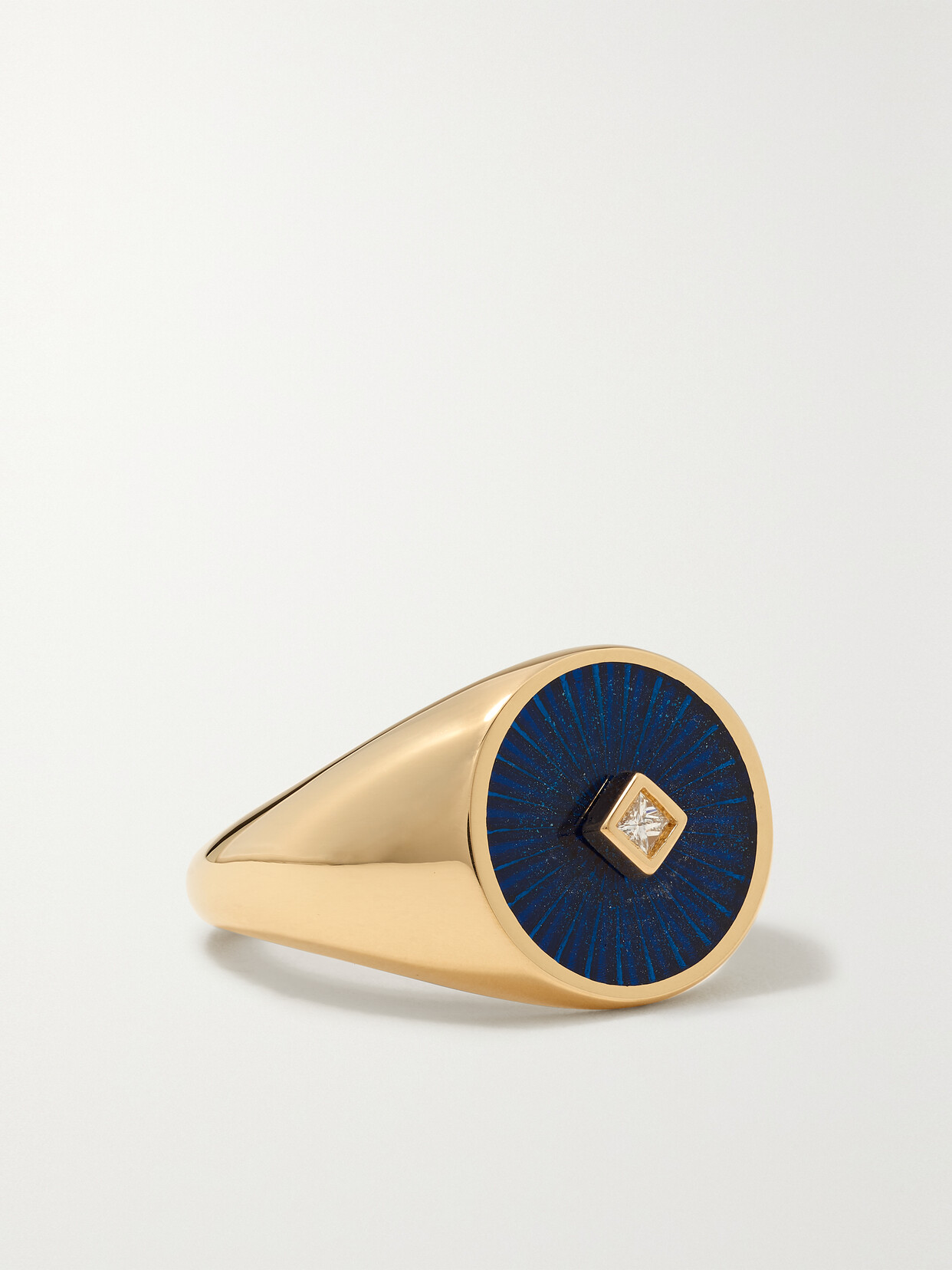 L'atelier Nawbar Radiate Eternity 18-karat Gold, Enamel And Diamond Signet Ring In Blue