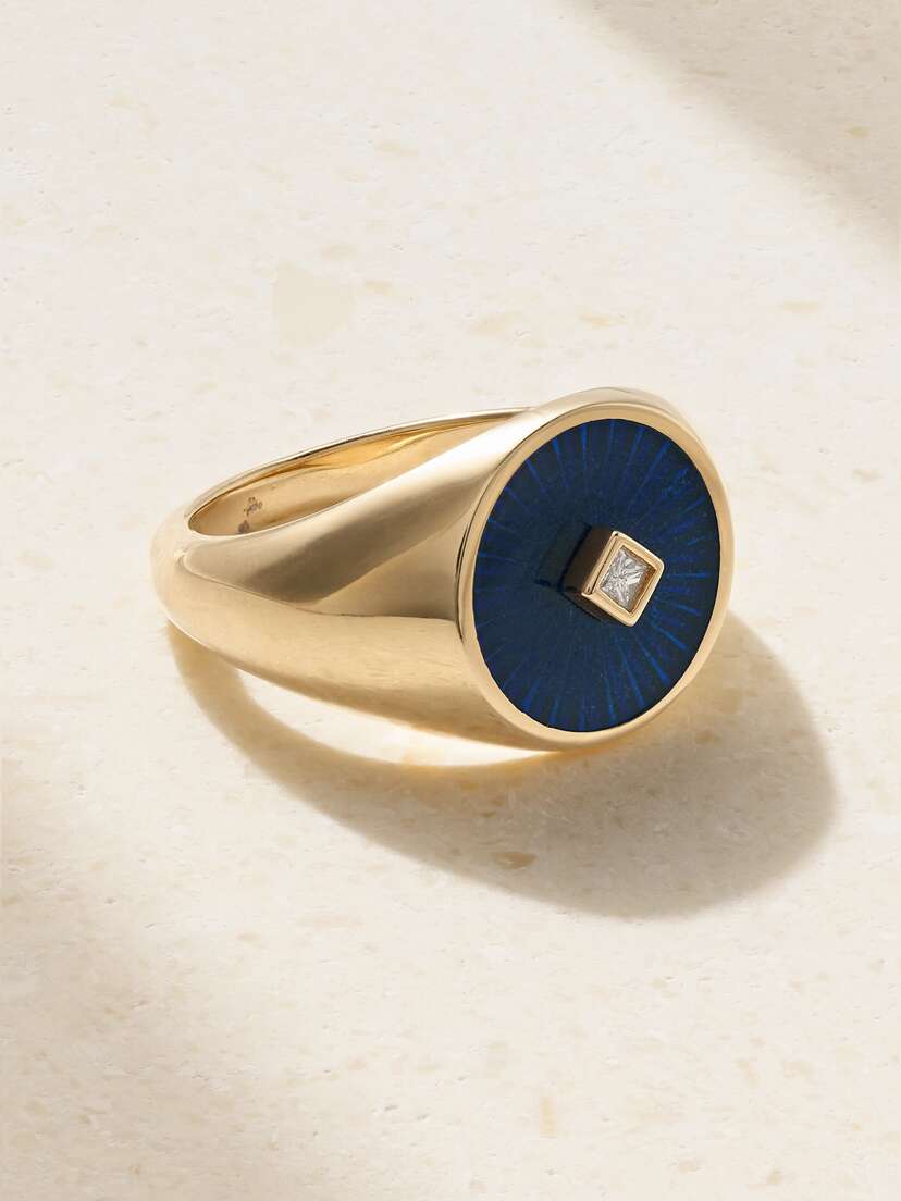 L’Atelier Nawbar Radiate Eternity 18-karat Gold, Enamel And Diamond Signet Ring