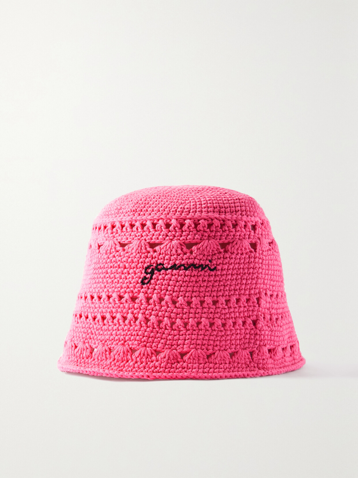 GANNI - Embroidered Crocheted Organic Cotton Bucket Hat - Pink