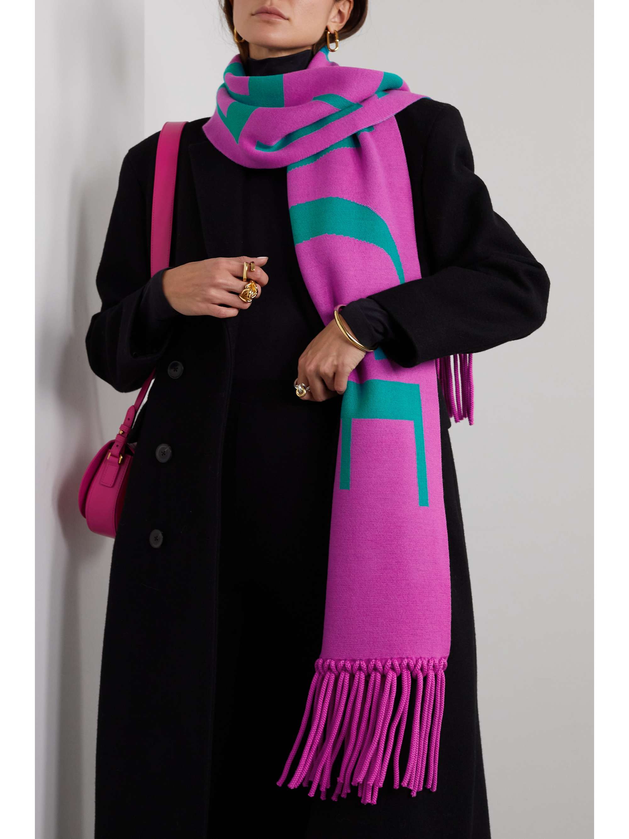 VERSACE Fringed wool-jacquard scarf