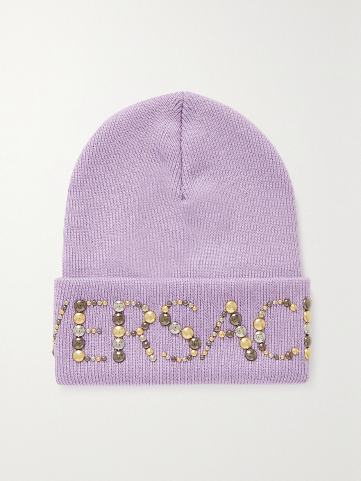 Versace - Studded Ribbed Wool Beanie - Purple