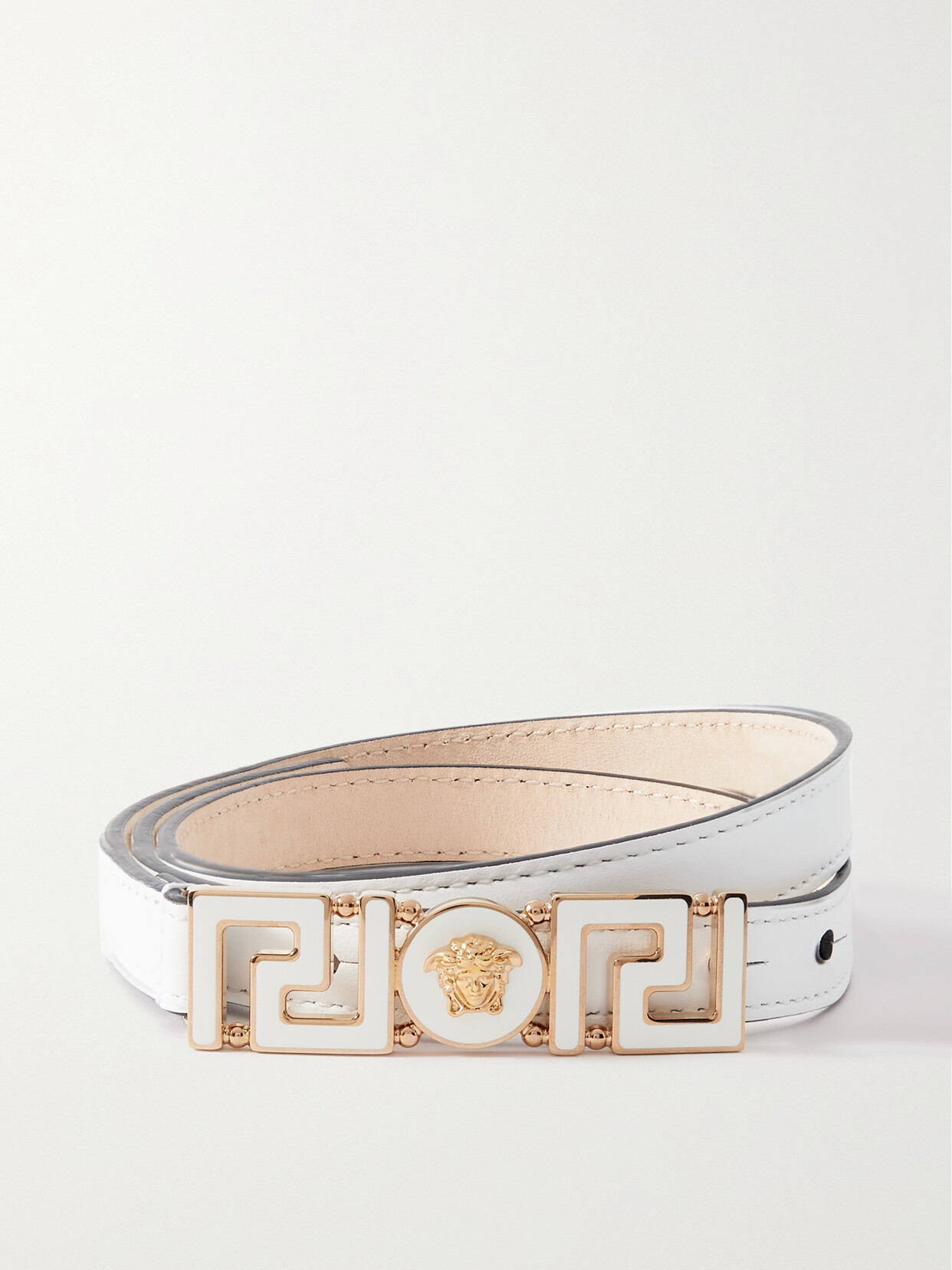 Versace - Embellished Leather Belt - White