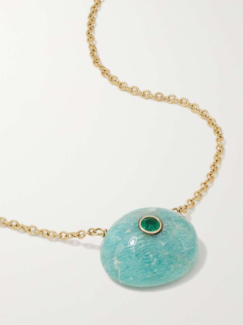 Mason and Books Milestone 14-karat Gold, Amazonite And Emerald Necklace