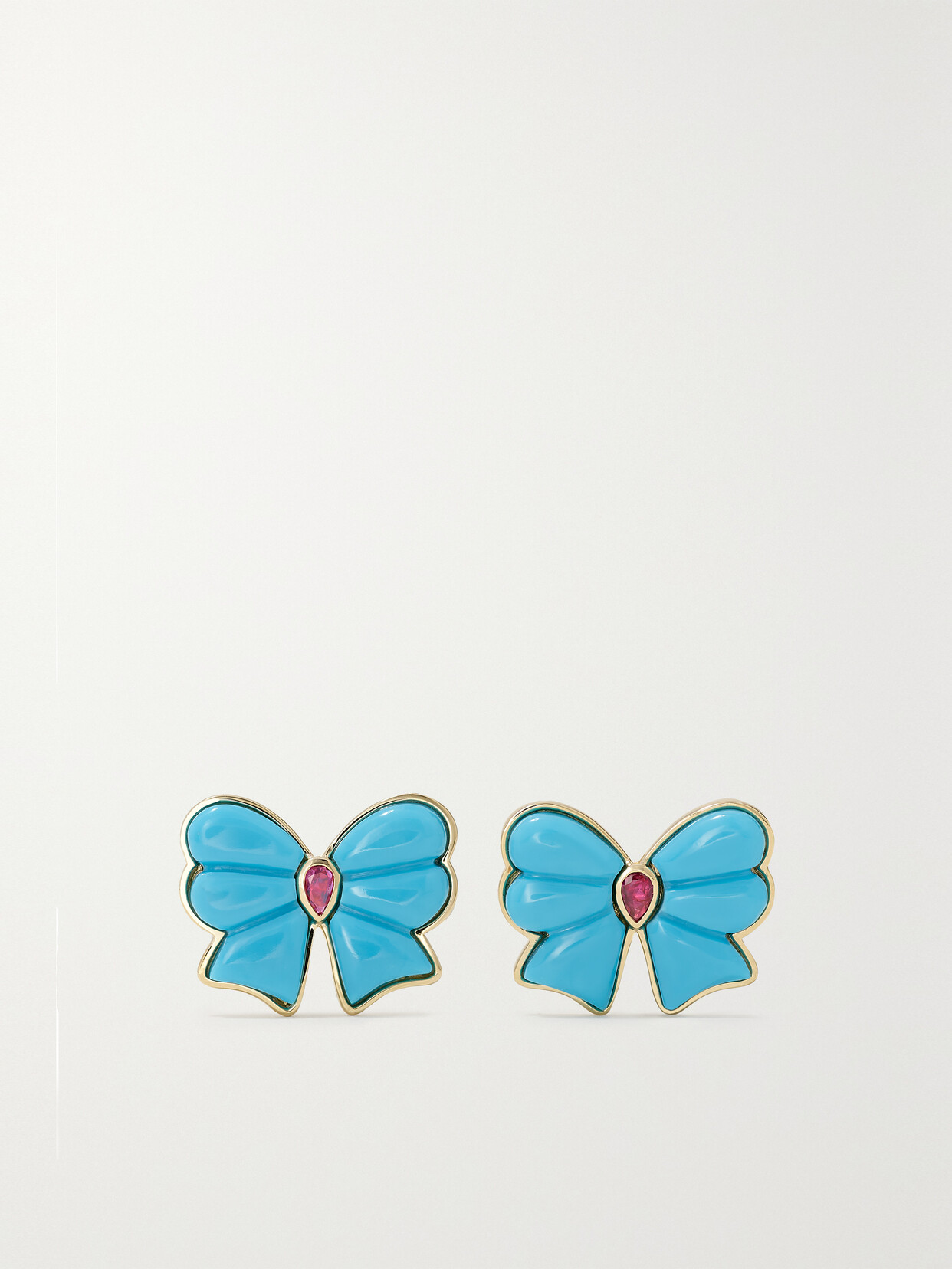 Mason And Books Berkeley Small Bow 14-karat Gold, Turquoise And Pink Sapphire Earrings In Blue