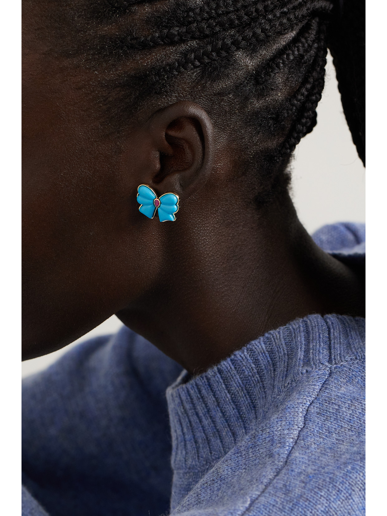Mason And Books Berkeley Small Bow 14-karat Gold, Turquoise And Pink Sapphire Earrings In Blue