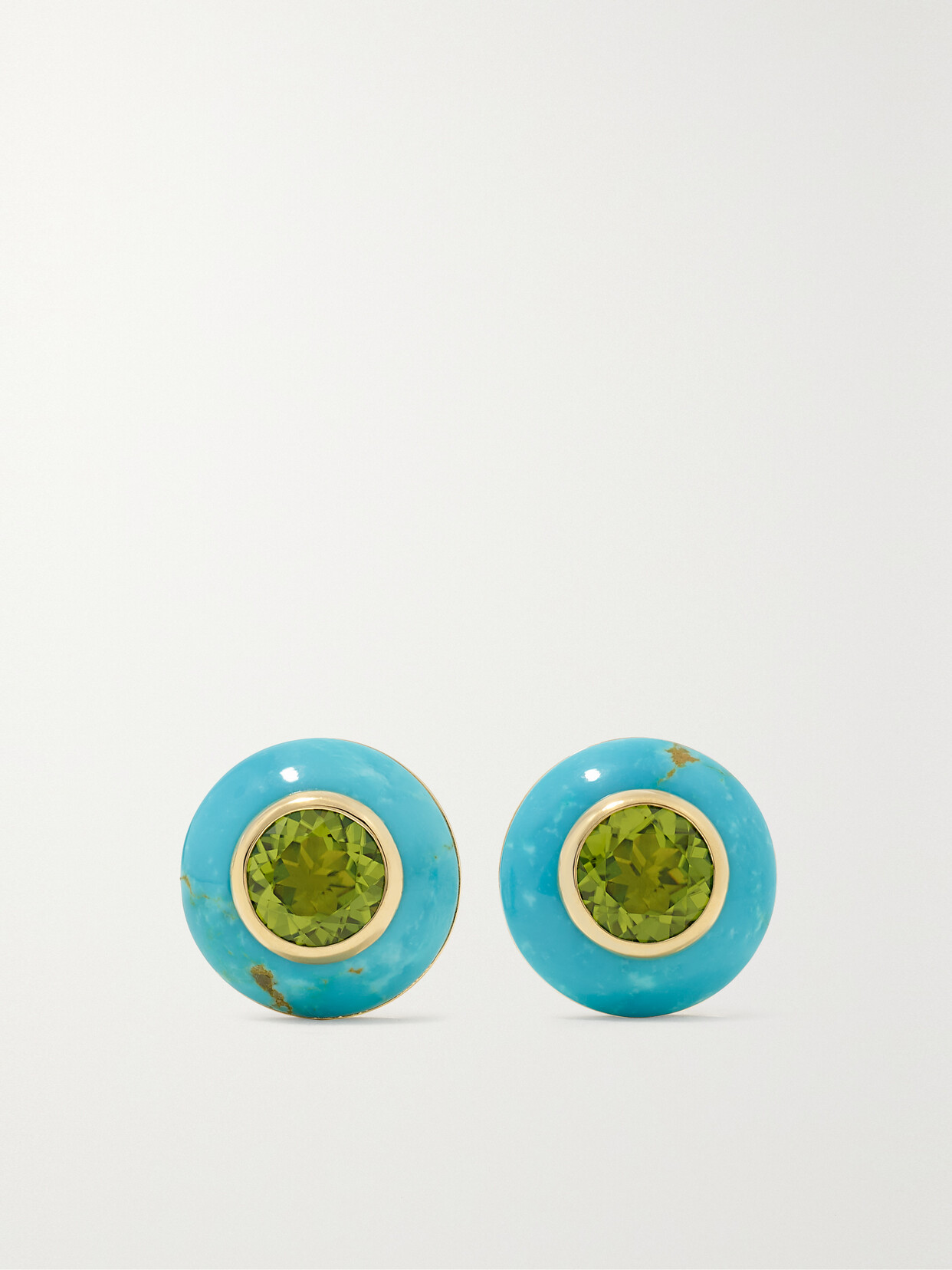 Shop Emily P Wheeler + Net Sustain Bernadette Button 18-karat Recycled Gold, Peridot And Turquoise Earrings In Blue