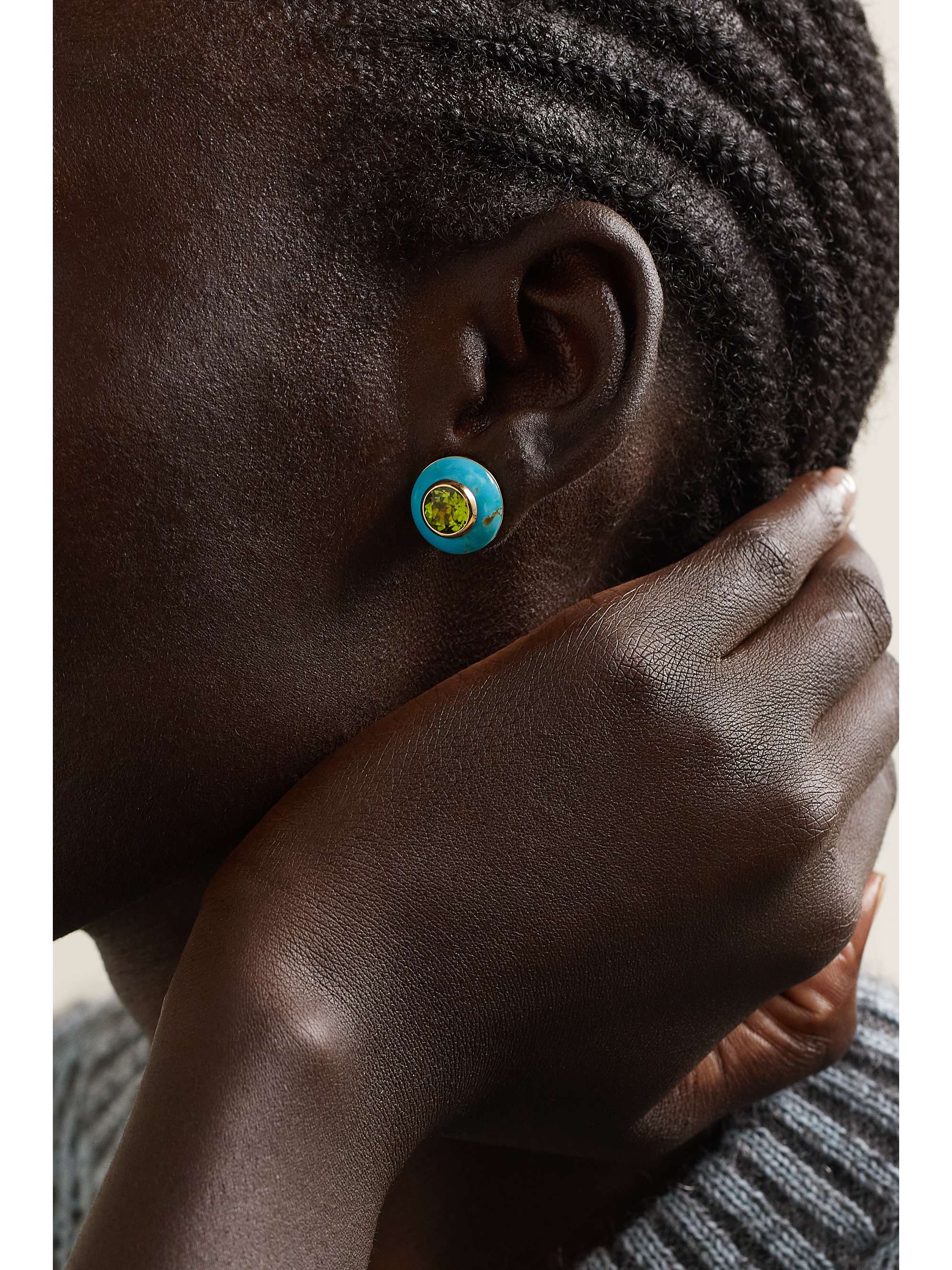 EMILY P. WHEELER + NET SUSTAIN Bernadette Button 18-karat recycled gold, peridot and turquoise earrings
