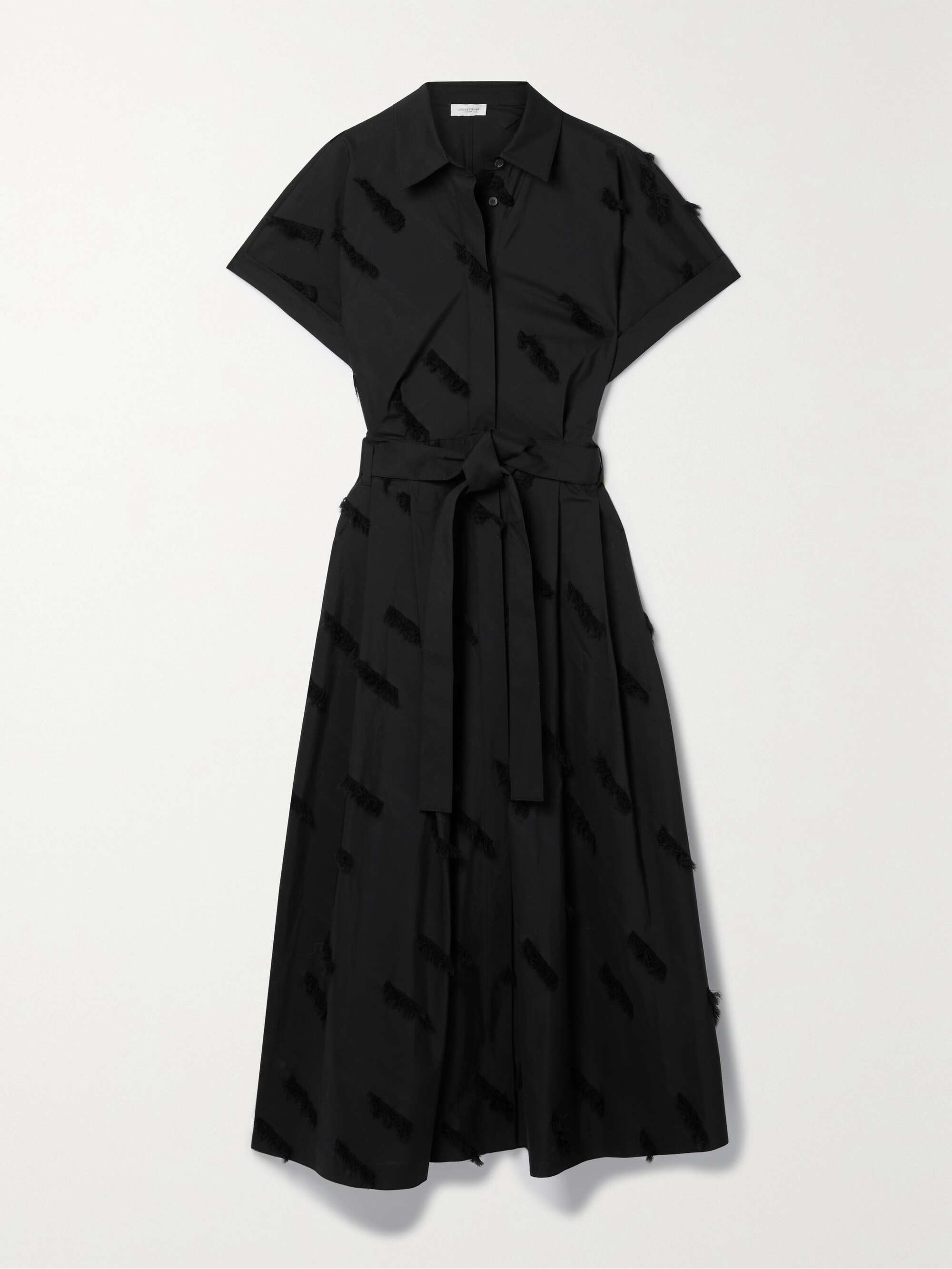 Upland belted fringed cotton poplin midi shirt dress