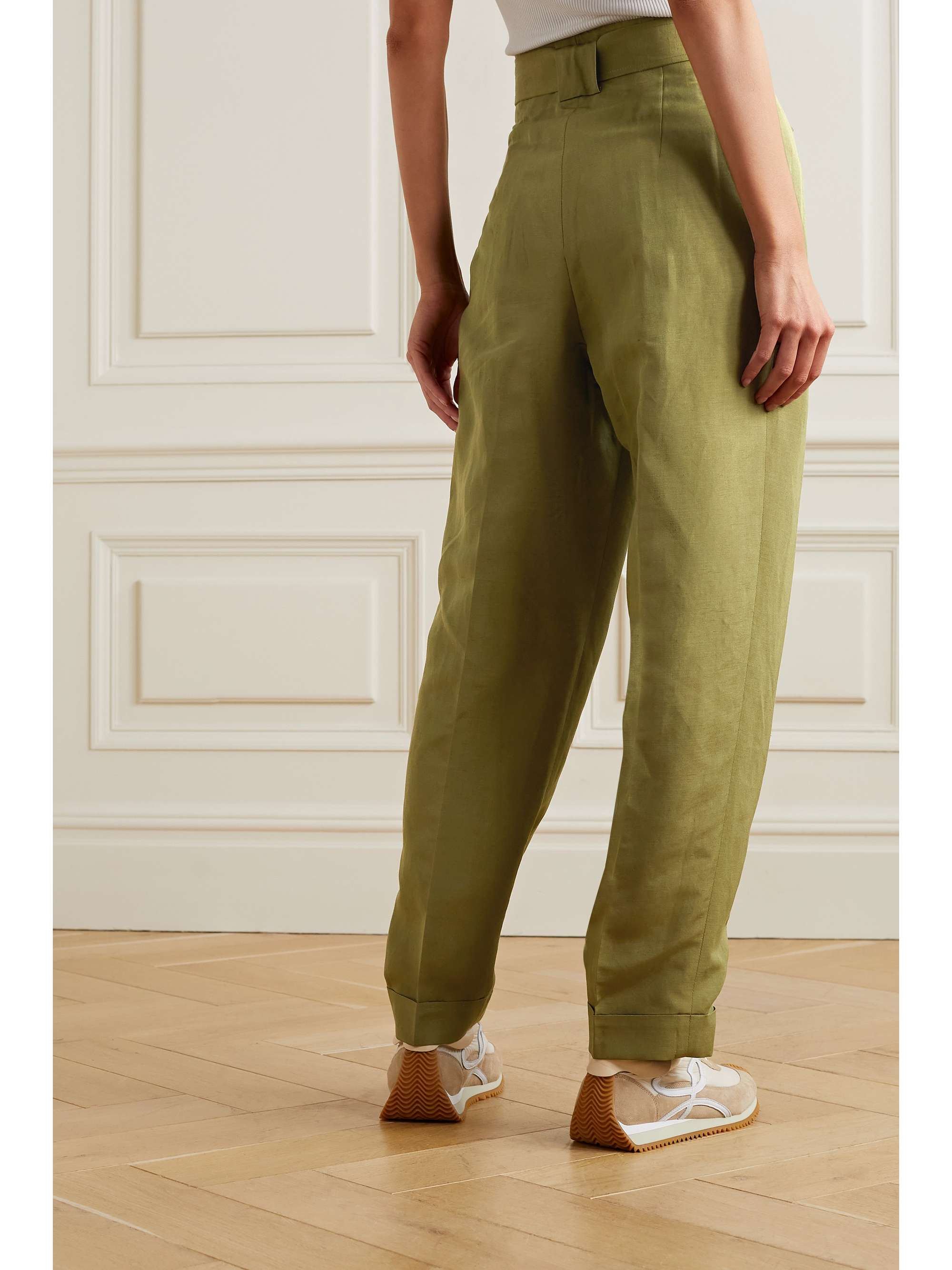 LAFAYETTE 148 Waverly belted silk and linen-blend tapered pants