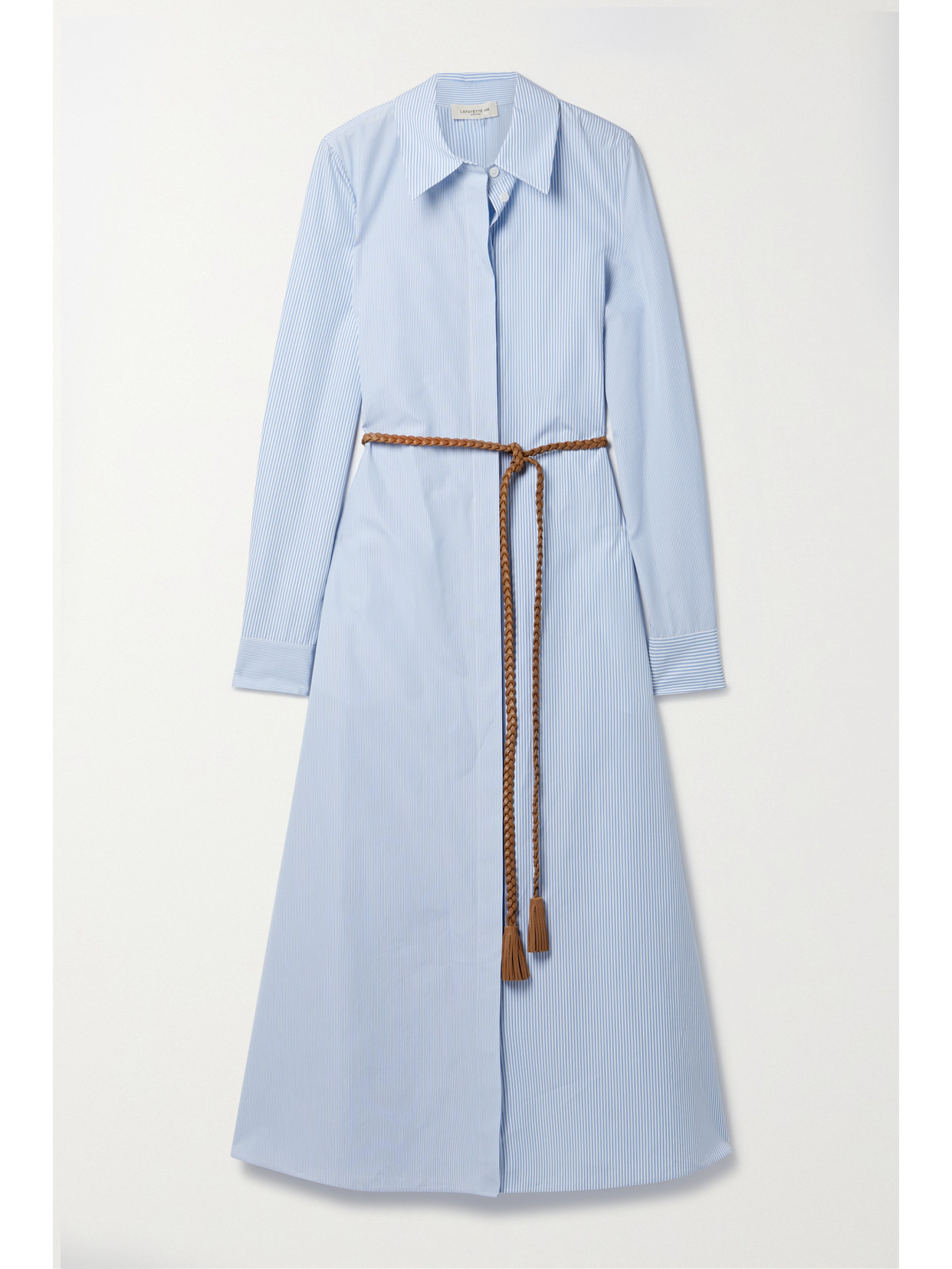 Lafayette148 - Waylon Belted Striped Cotton-poplin Maxi Shirt Dress - Blue