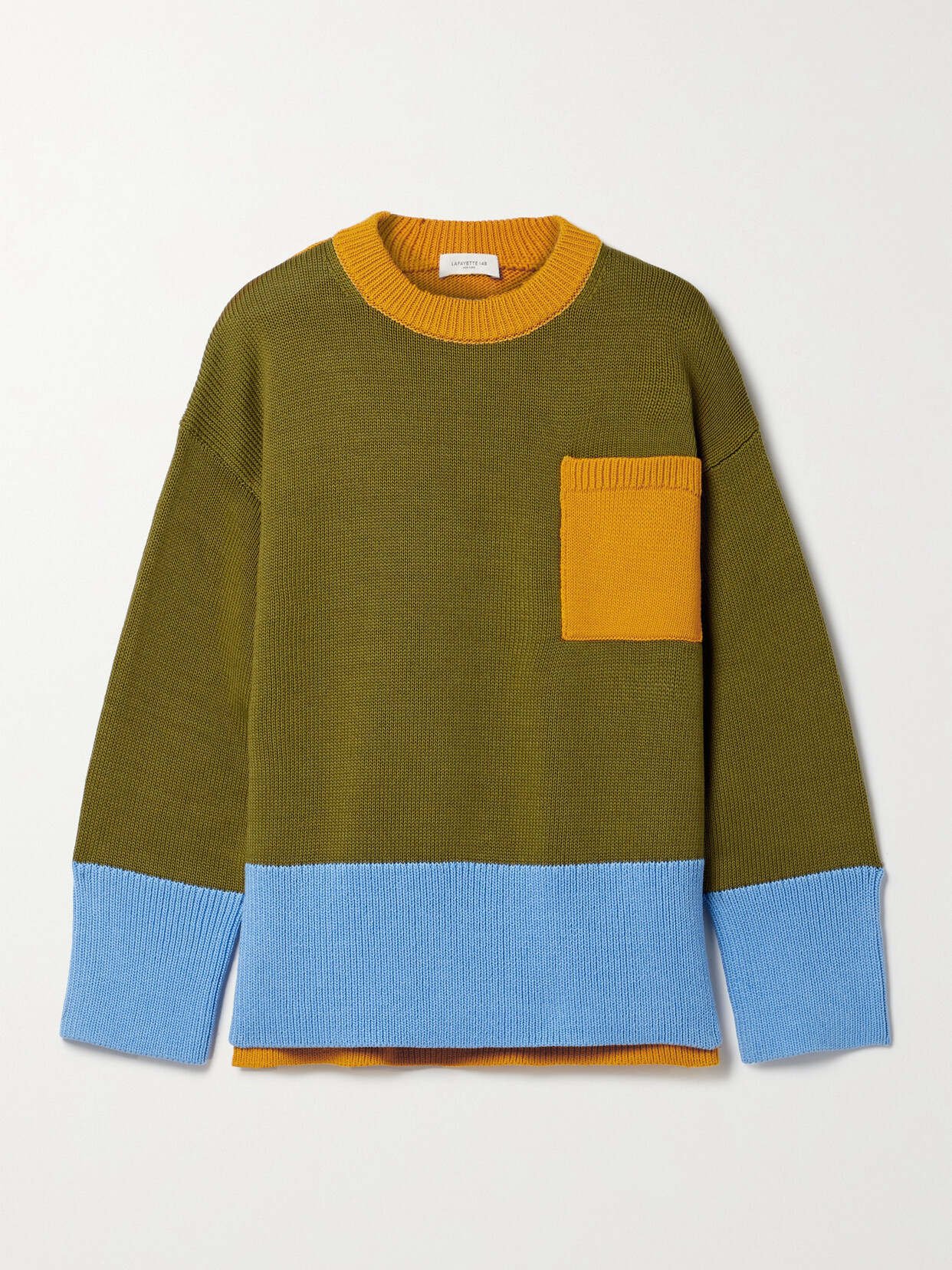 Lafayette148 Color-block Cotton And Silk-blend Sweater - Green