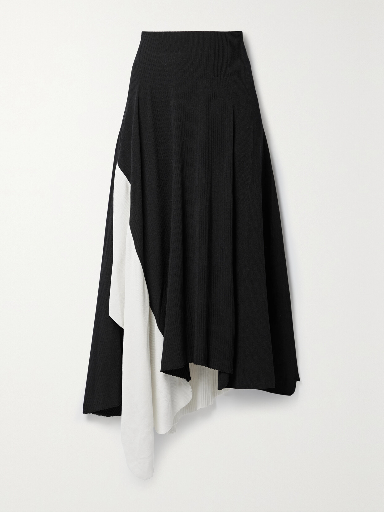 Lafayette148 Asymmetric Two-tone Ribbed-knit Midi Skirt - Black