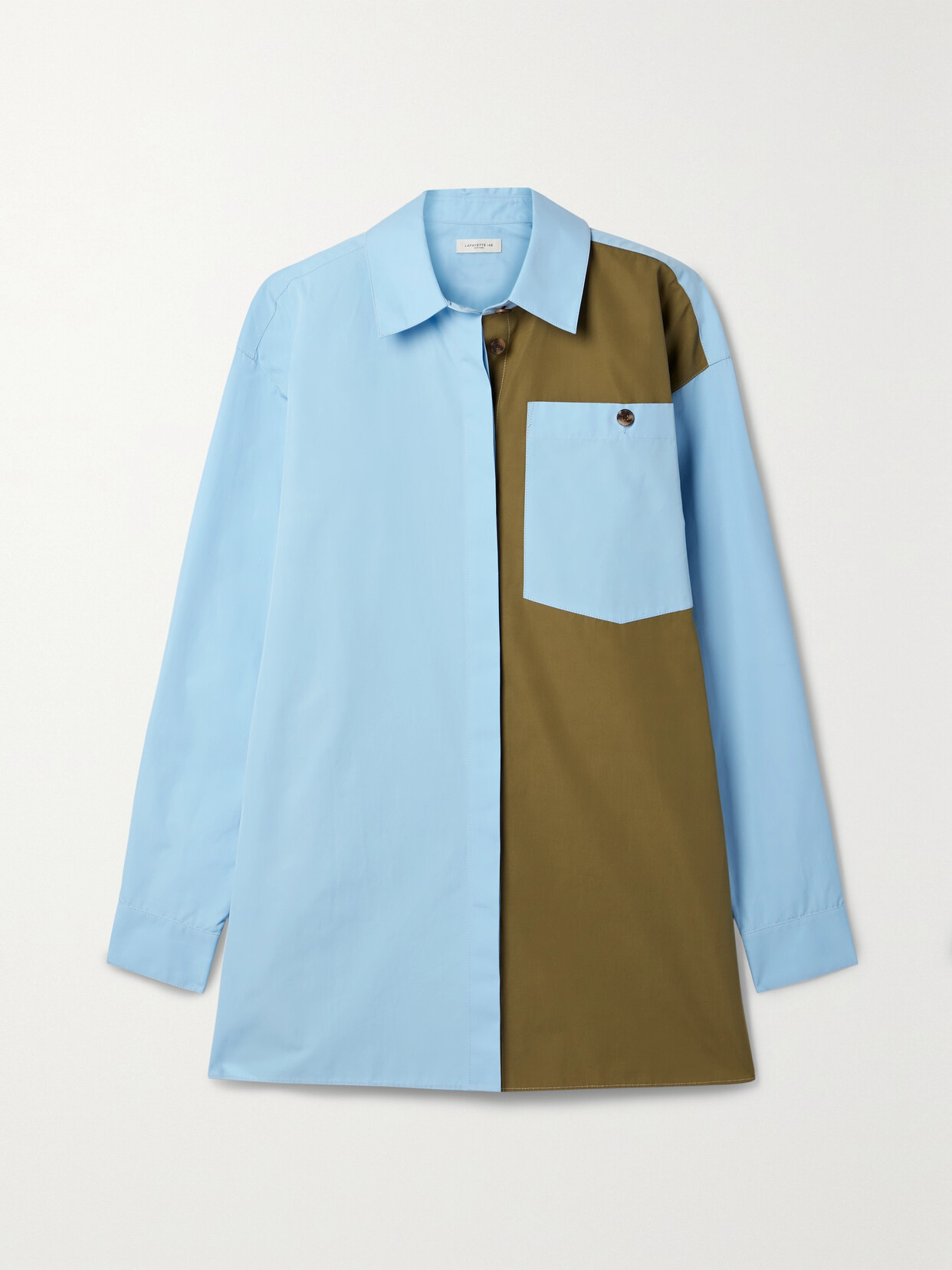Lafayette148 Two-tone Cotton-poplin Shirt - Blue