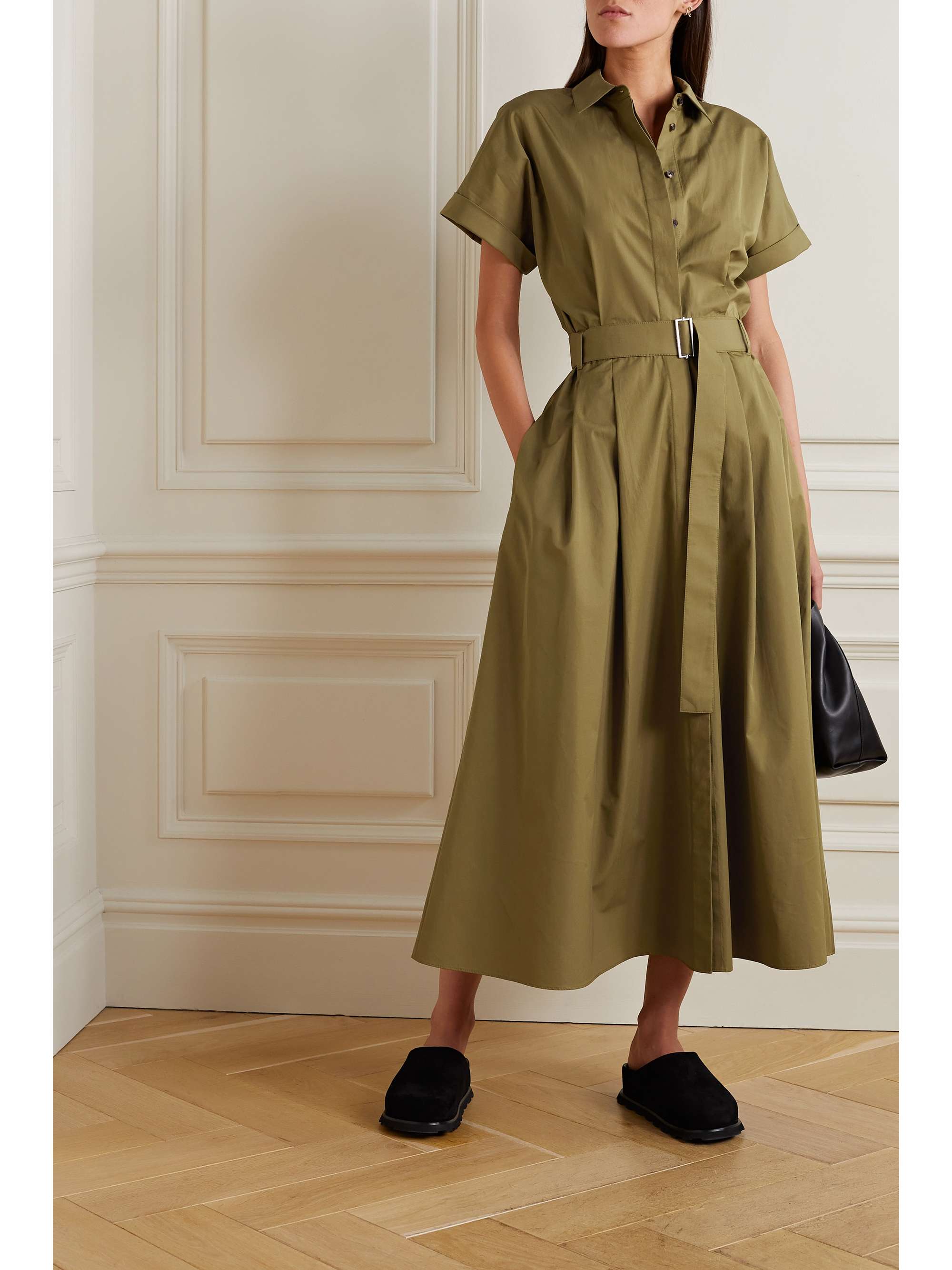 LAFAYETTE 148 Upland belted pleated cotton-poplin midi shirt dress