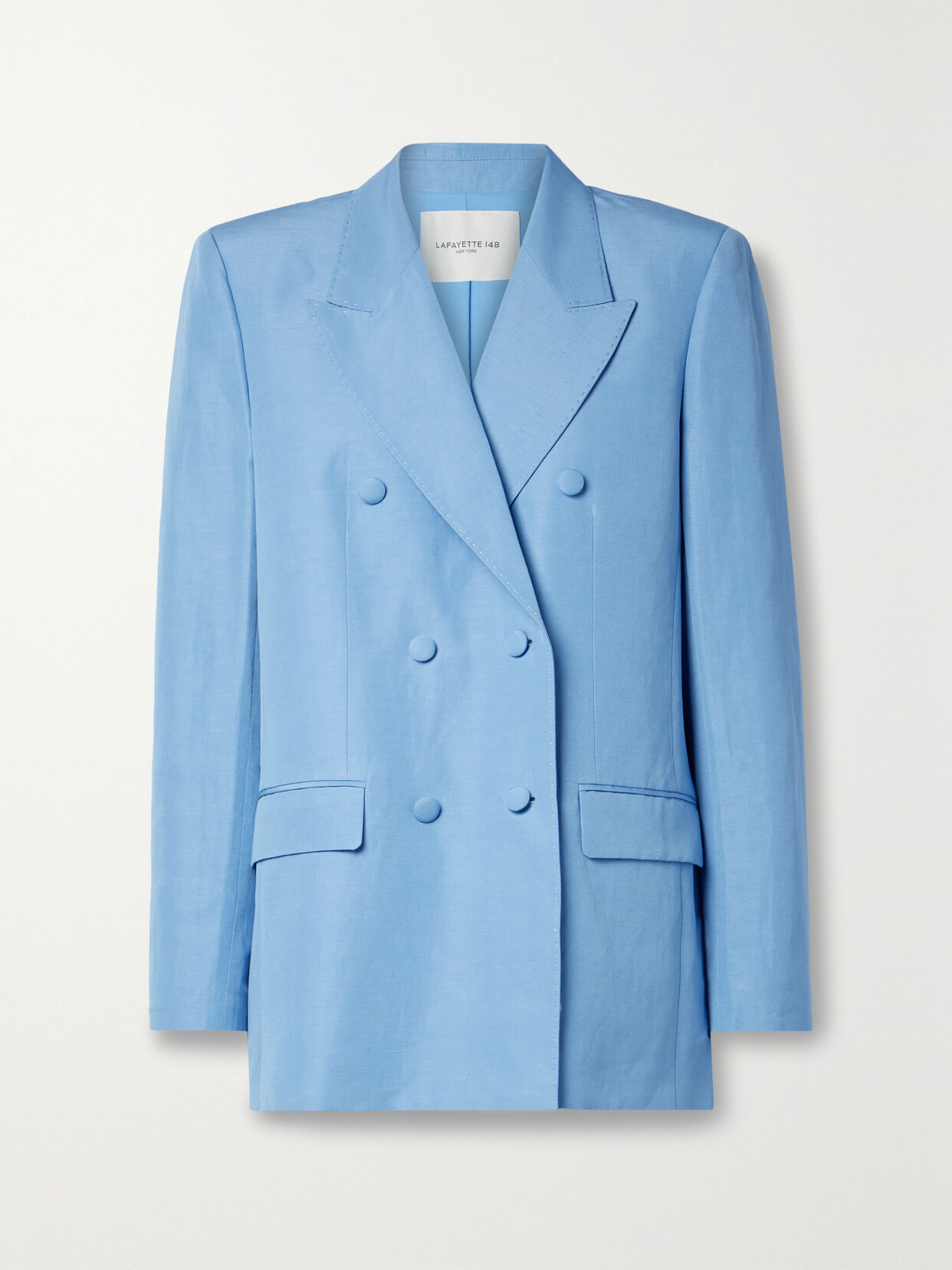 Lafayette148 - Trinity Double-breasted Silk And Linen-blend Blazer - Blue