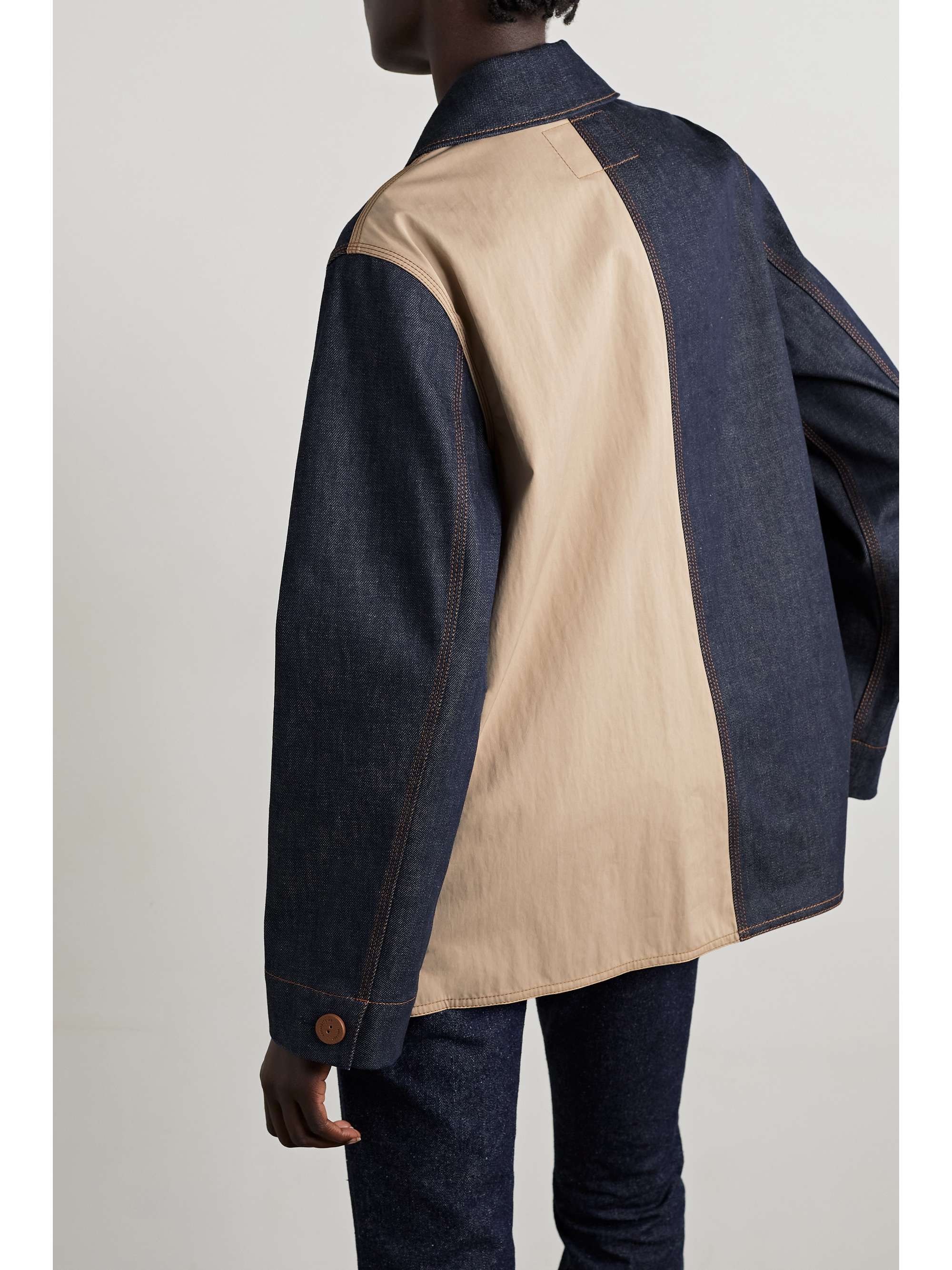 LAFAYETTE 148 Suede-trimmed paneled denim and cotton-blend twill jacket