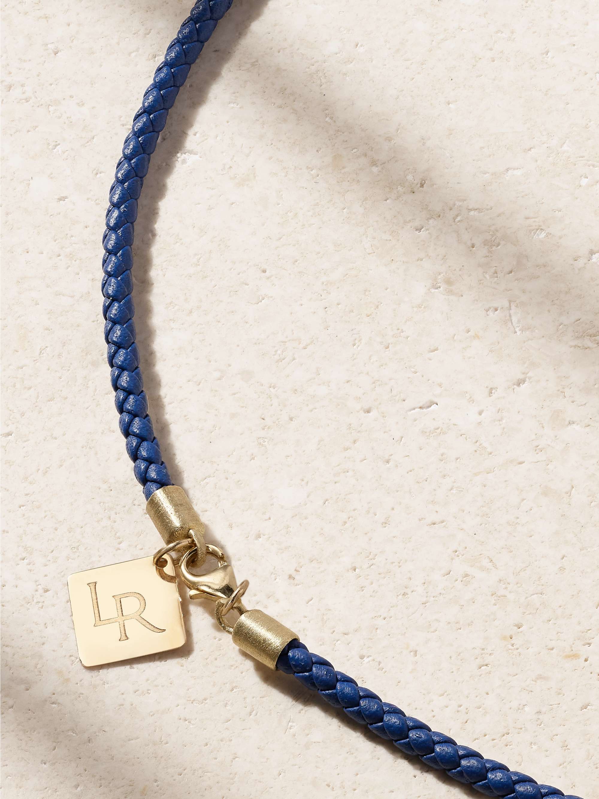 LAUREN RUBINSKI 14-karat gold, enamel and leather necklace