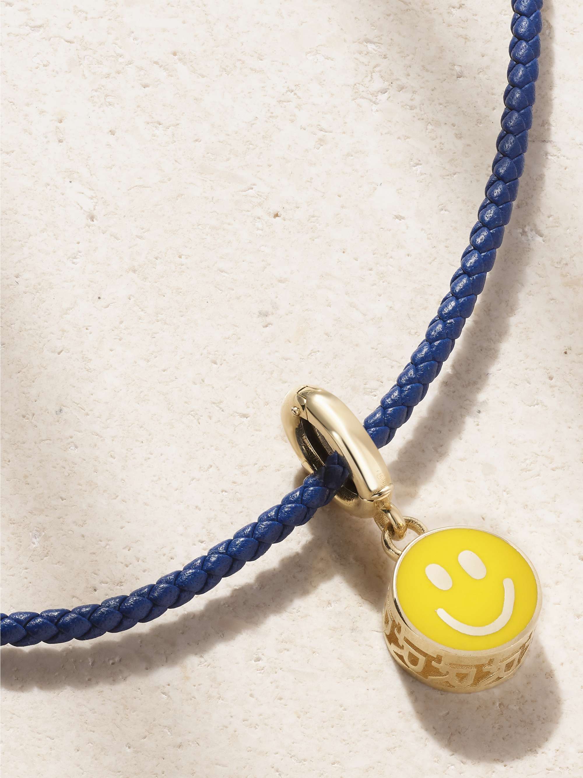 LAUREN RUBINSKI 14-karat gold, enamel and leather necklace