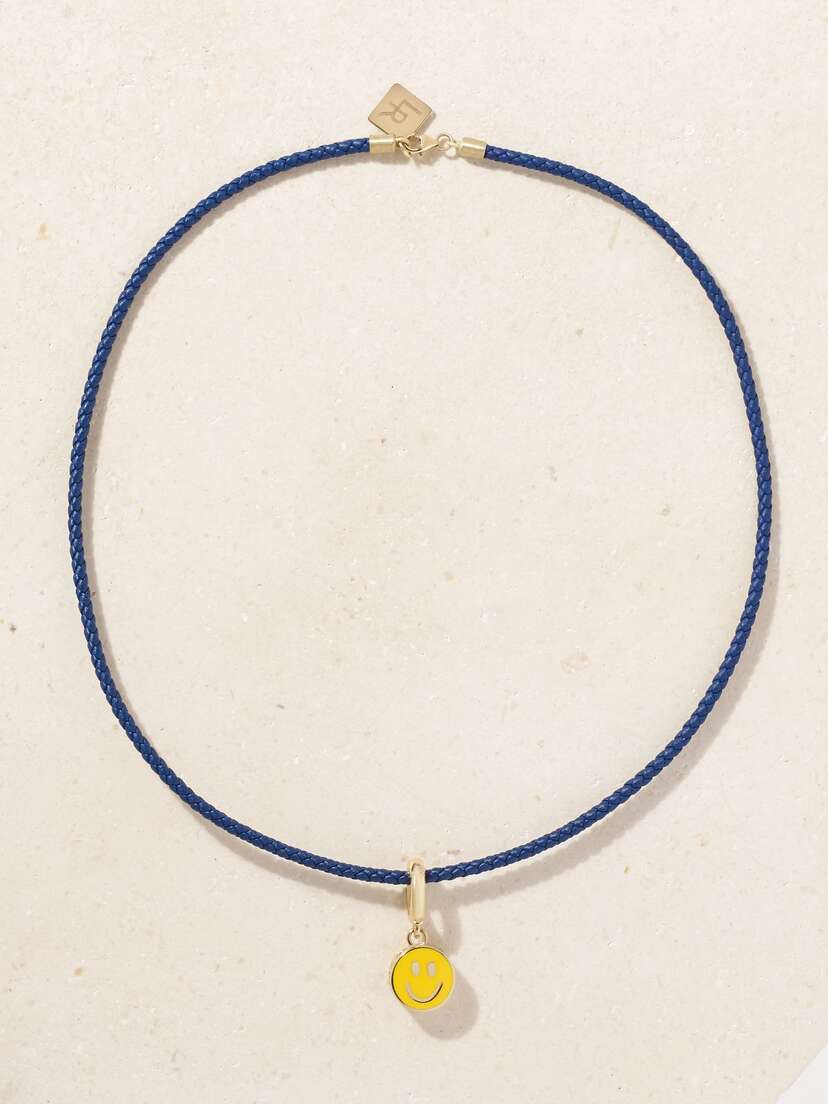 Lauren Rubinski 14-karat Gold, Enamel And Leather Necklace
