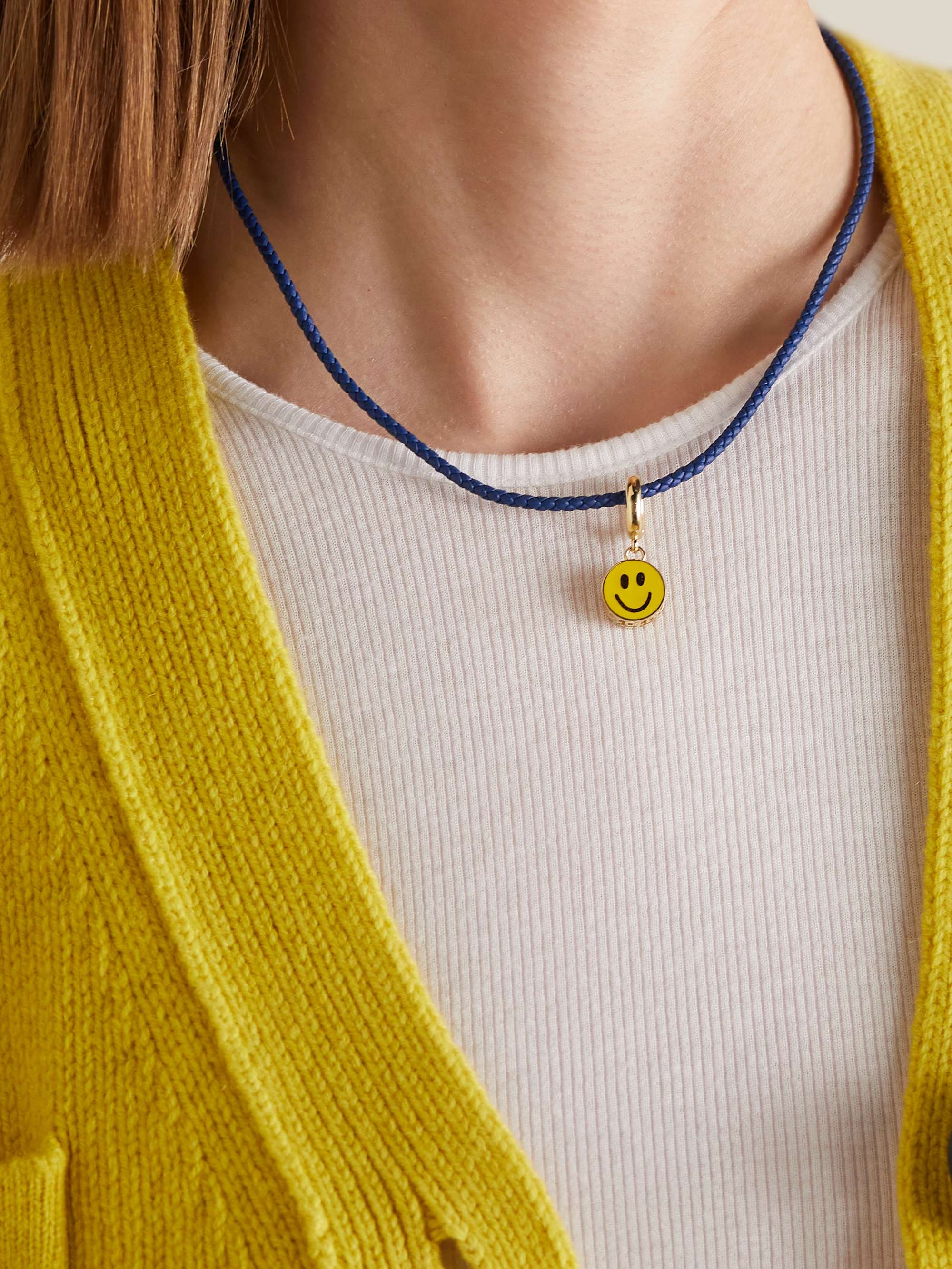 LAUREN RUBINSKI 14-karat gold, enamel and leather necklace