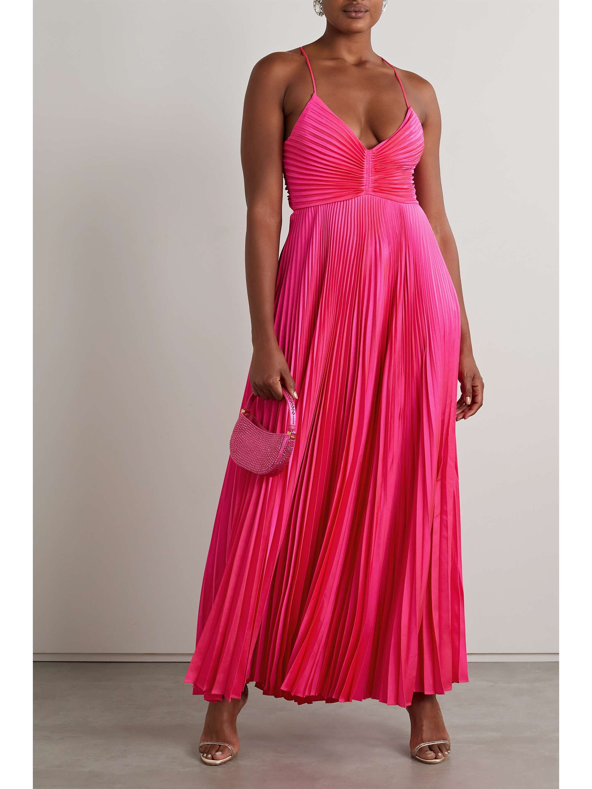 A L C Aries Cutout Pleated Satin Maxi Dress Net A Porter