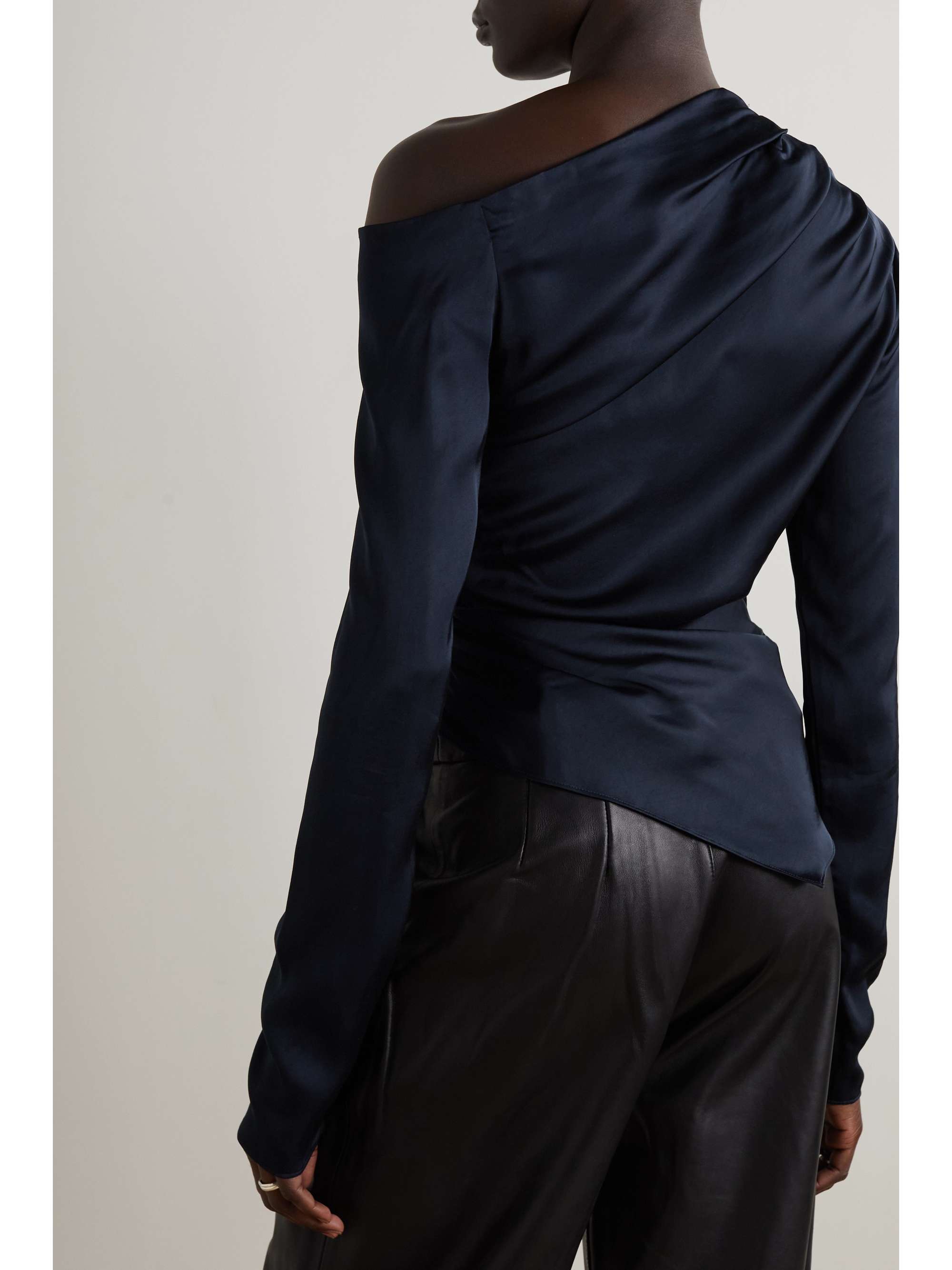 A.L.C. Jamie asymmetric gathered duchesse-satin top