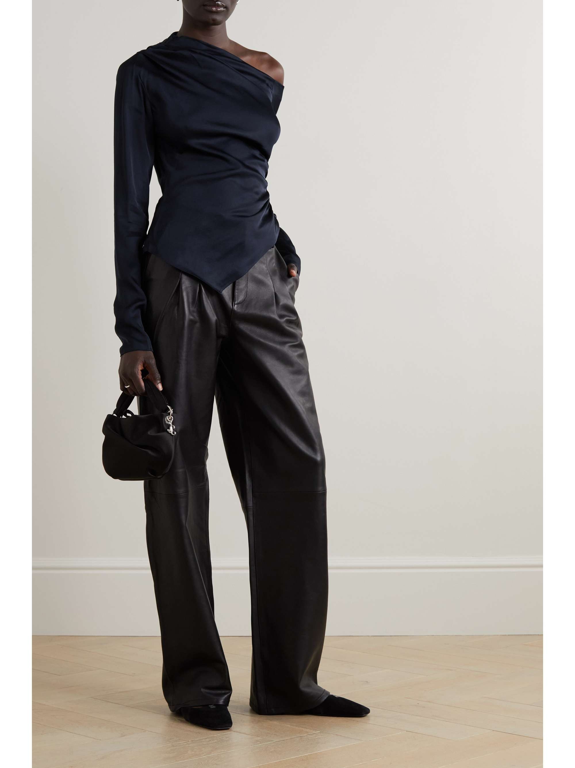 A.L.C. Jamie asymmetric gathered duchesse-satin top