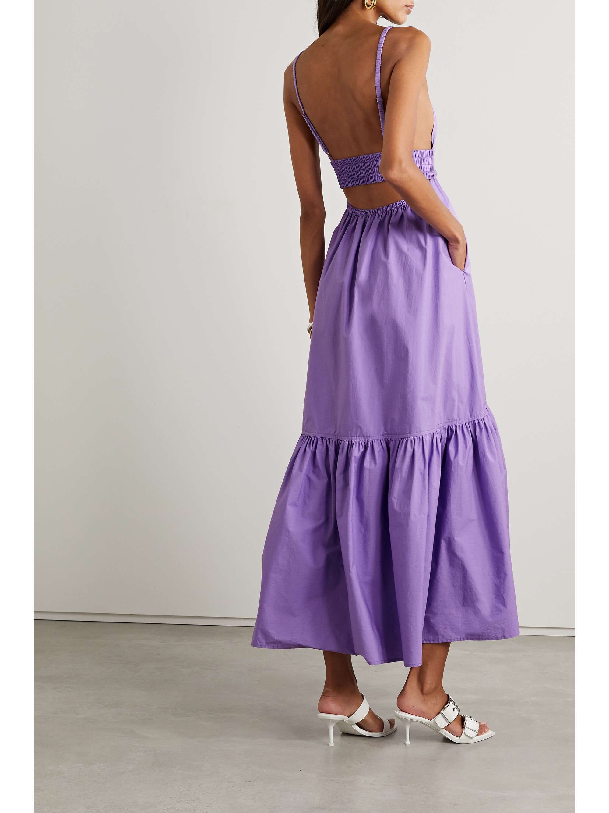 A.L.C. Rhodes ruched cutout cotton-poplin midi dress