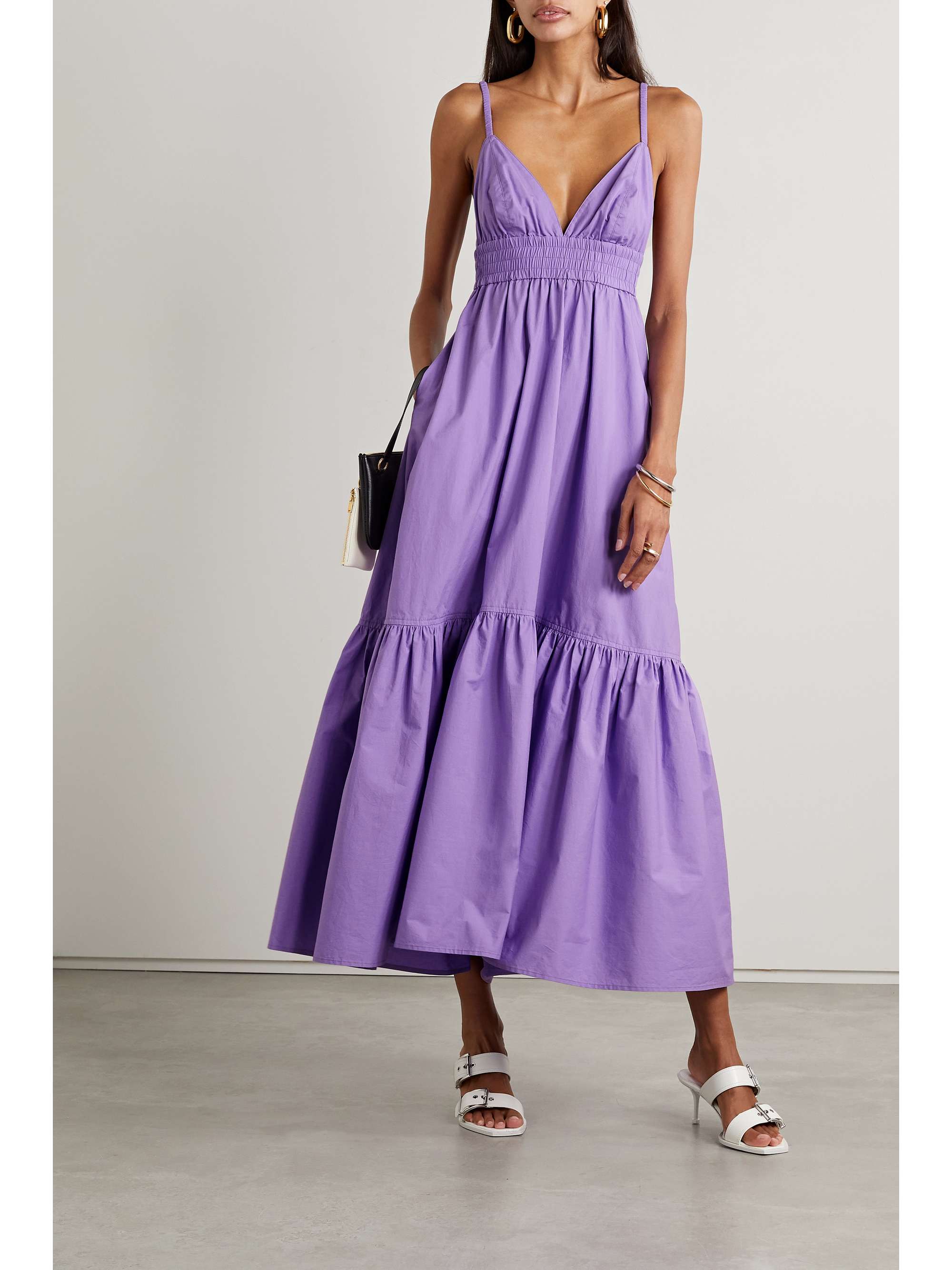A.L.C. Rhodes ruched cutout cotton-poplin midi dress