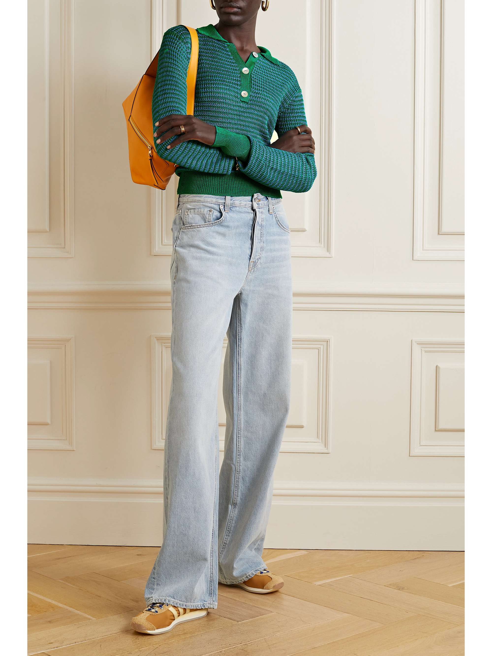 CALLE DEL MAR Crochet-knit polo sweater