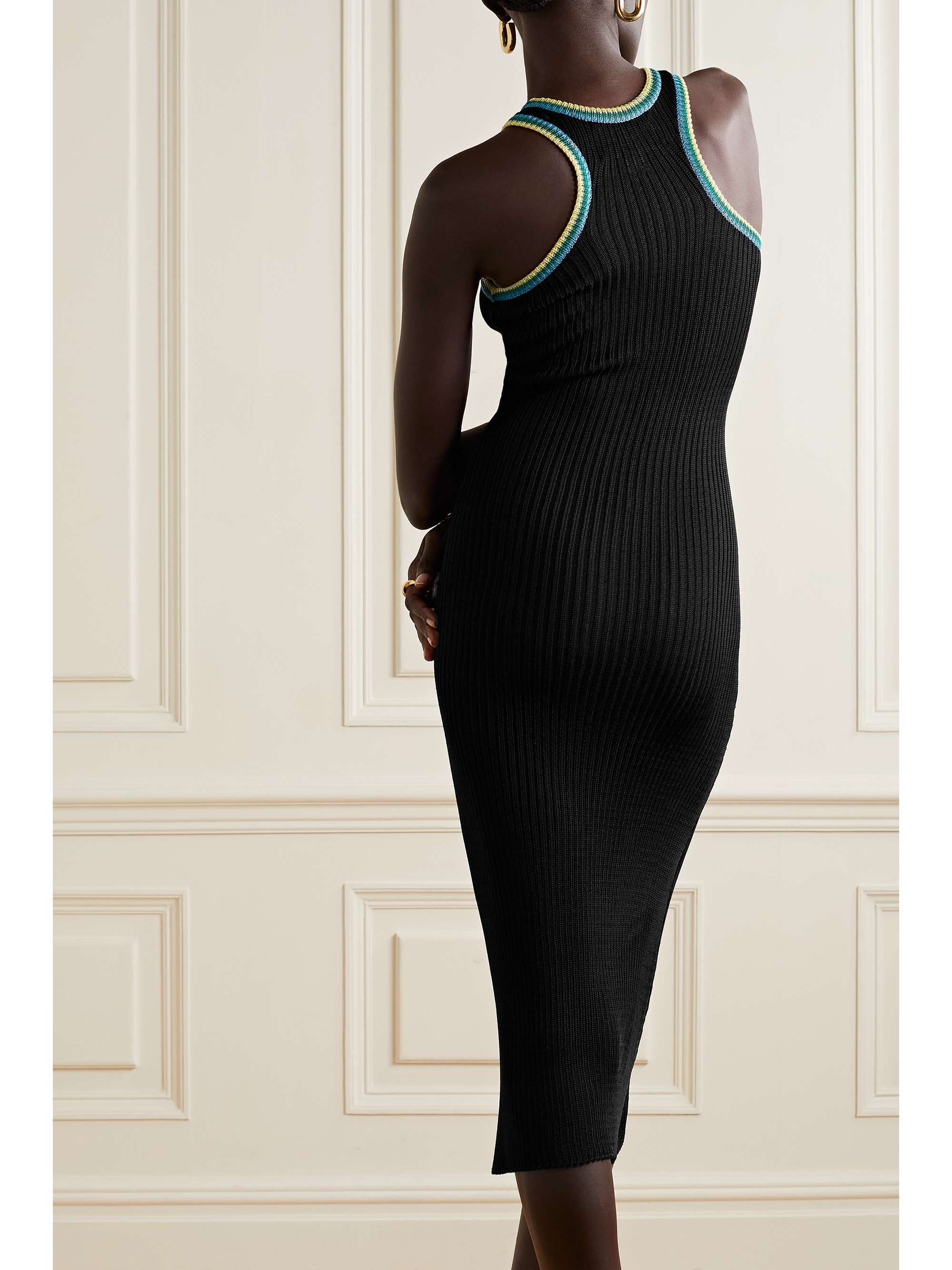 CALLE DEL MAR Striped ribbed-knit midi dress