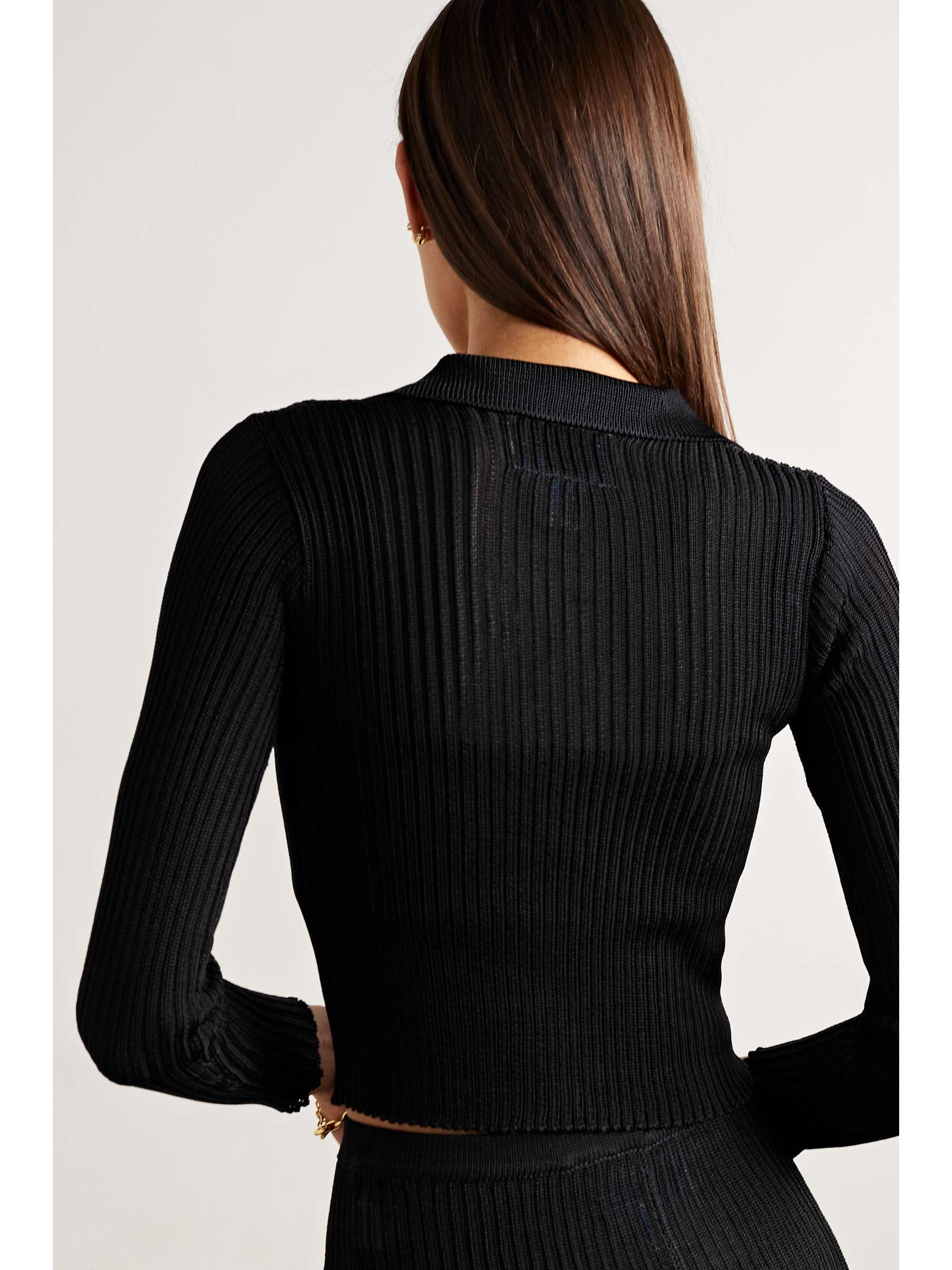 CALLE DEL MAR Cropped ribbed-knit cardigan