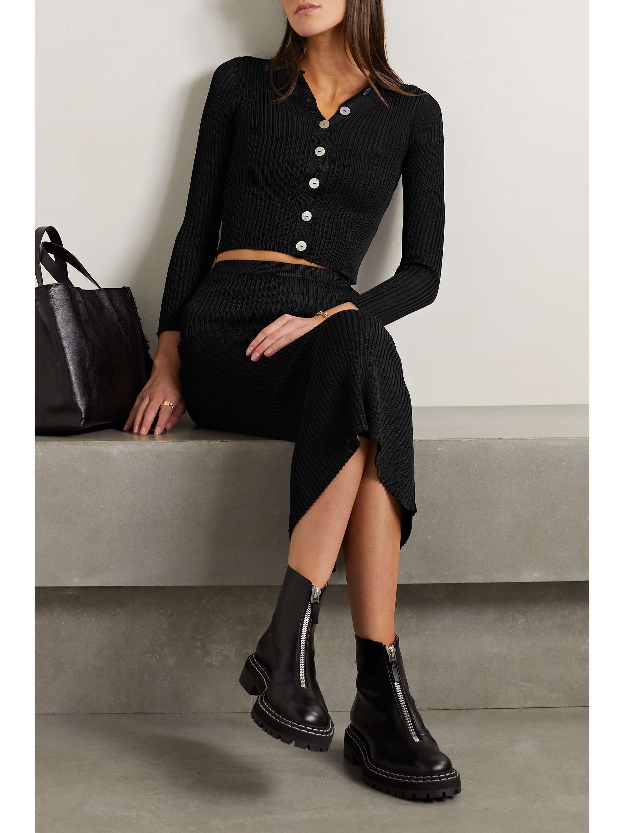 CALLE DEL MAR Cropped ribbed-knit cardigan