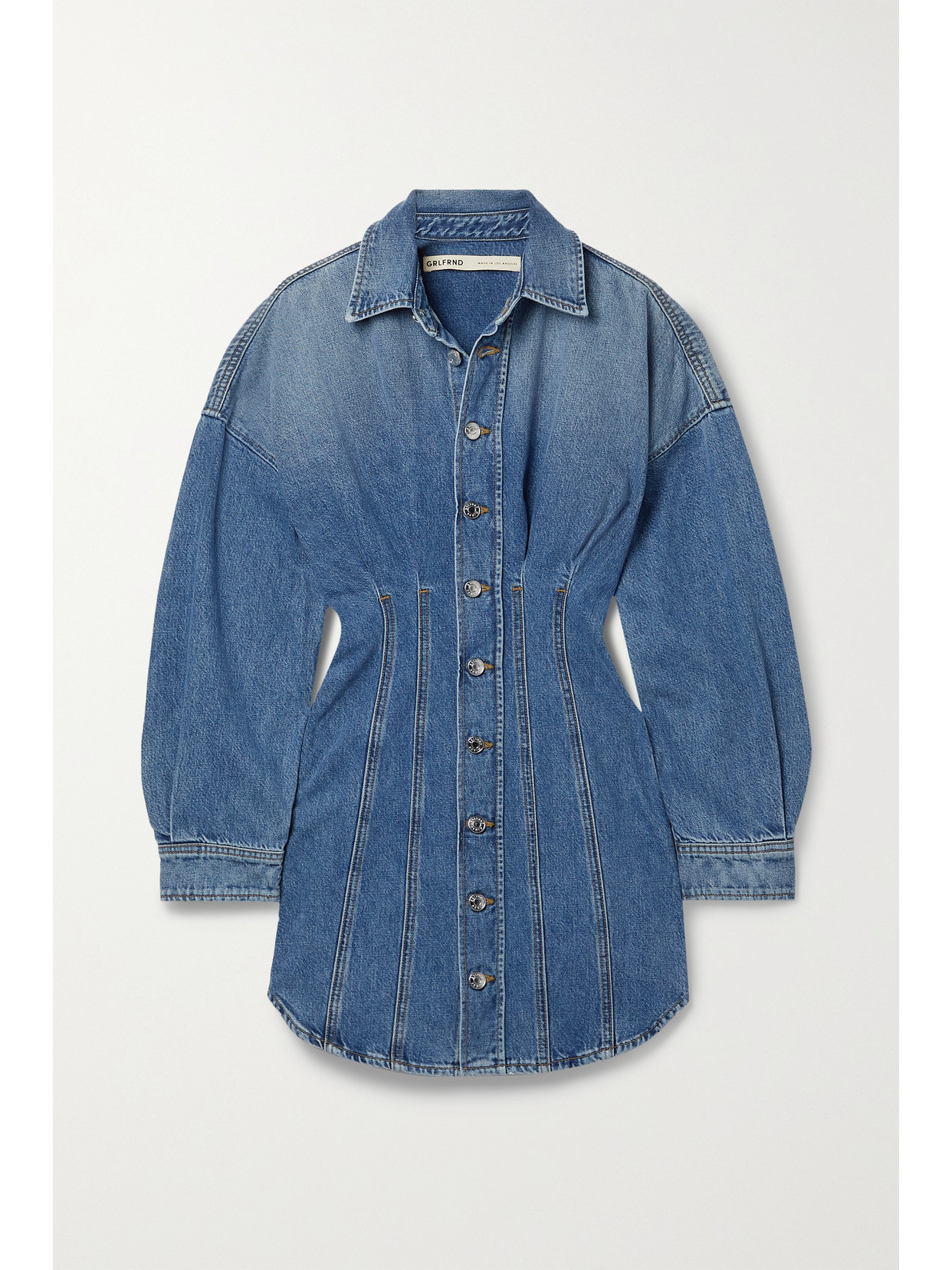 Grlfrnd Grace Denim Mini Dress In Blue