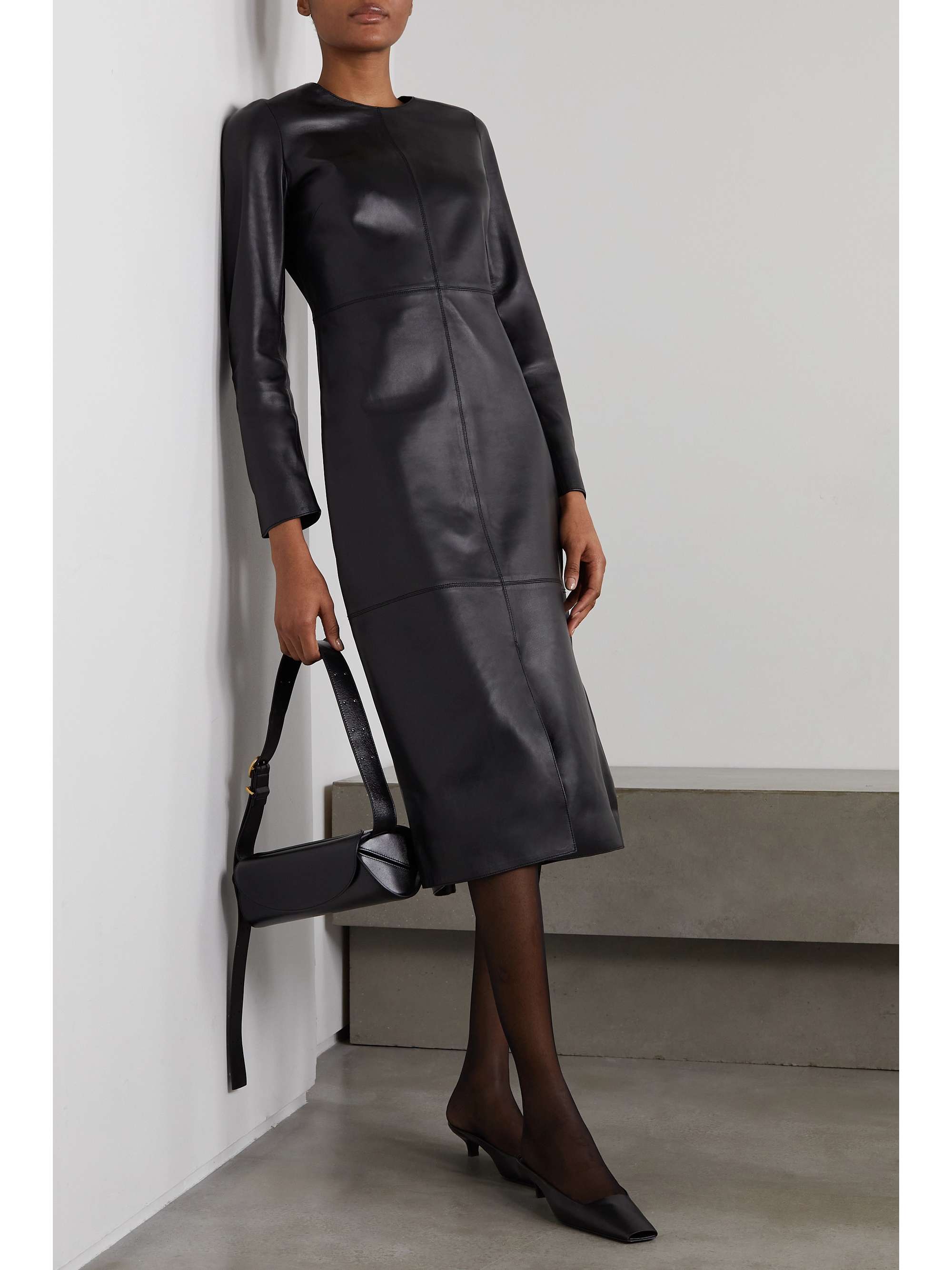 TOTEME Paneled leather midi dress