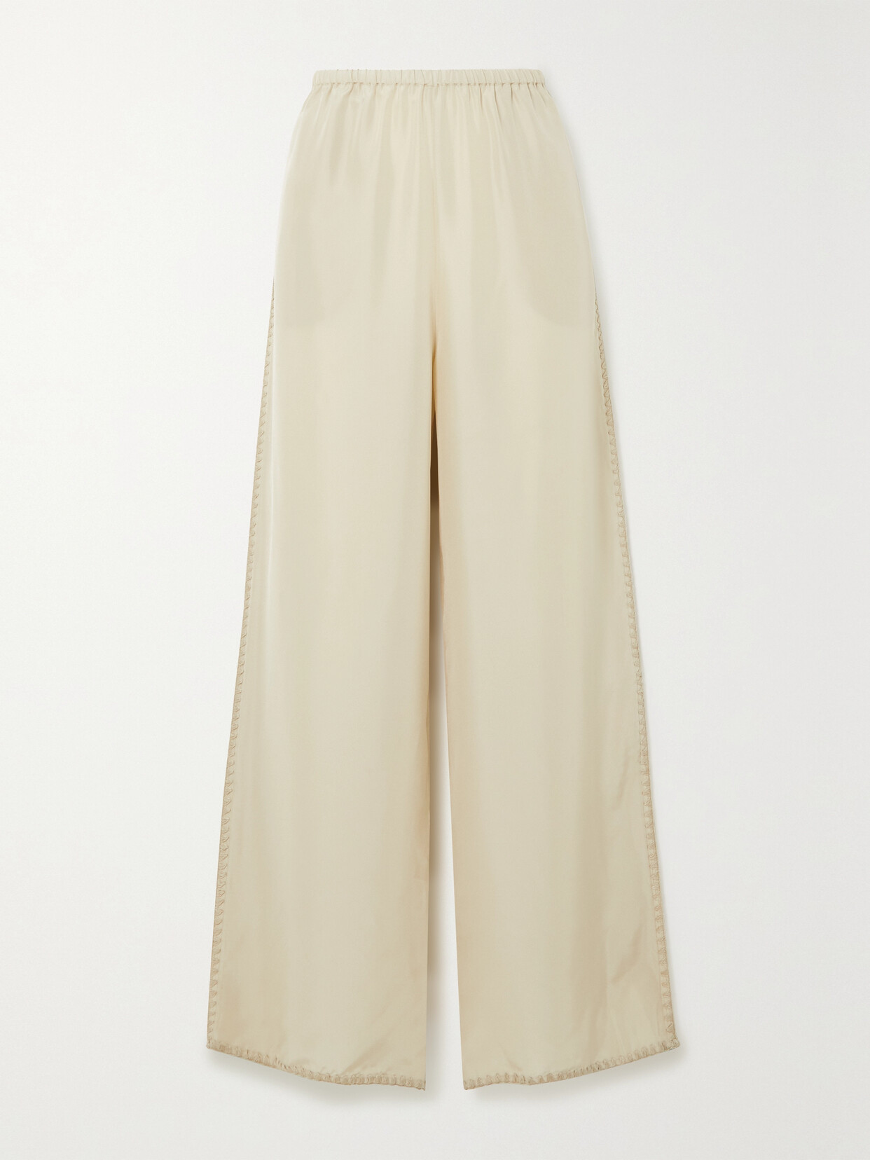 TOTEME Embroidered Silk Wide-leg Pants - Neutrals