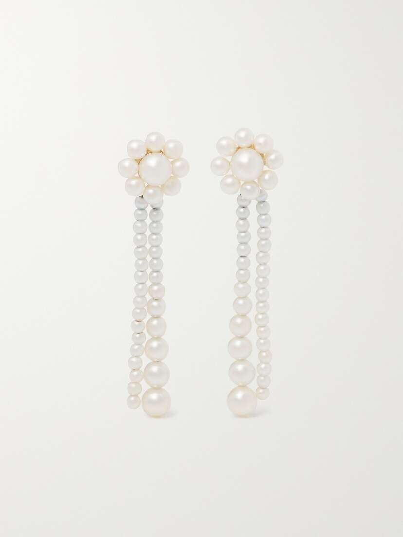 Sophie Bille Brahe Grande Promenade De Fleur 14-karat Gold Pearl Earrings