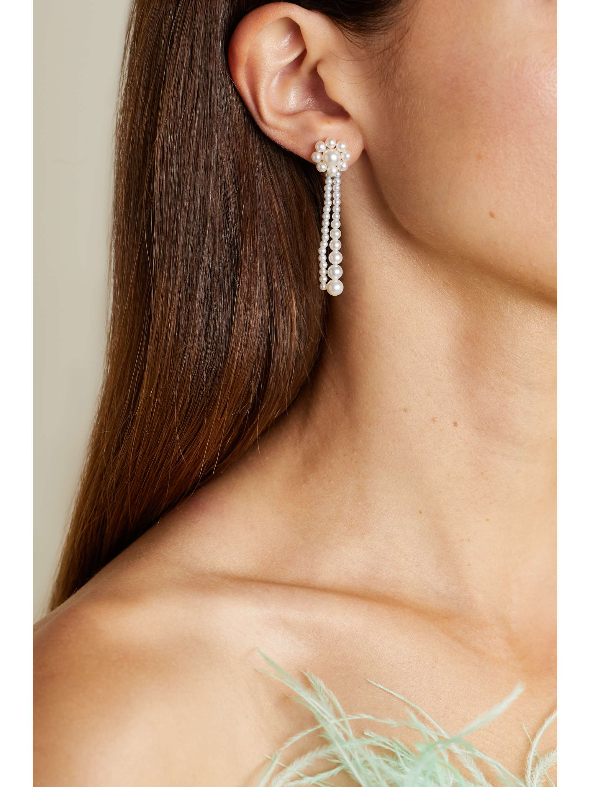 SOPHIE BILLE BRAHE Grande Promenade de Fleur 14-karat gold pearl earrings