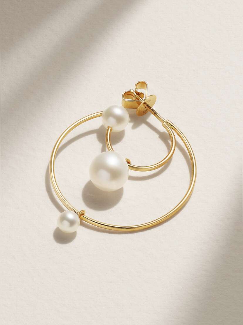 Sophie Bille Brahe Bain Perle 14-karat Gold Pearl Single Hoop Earring