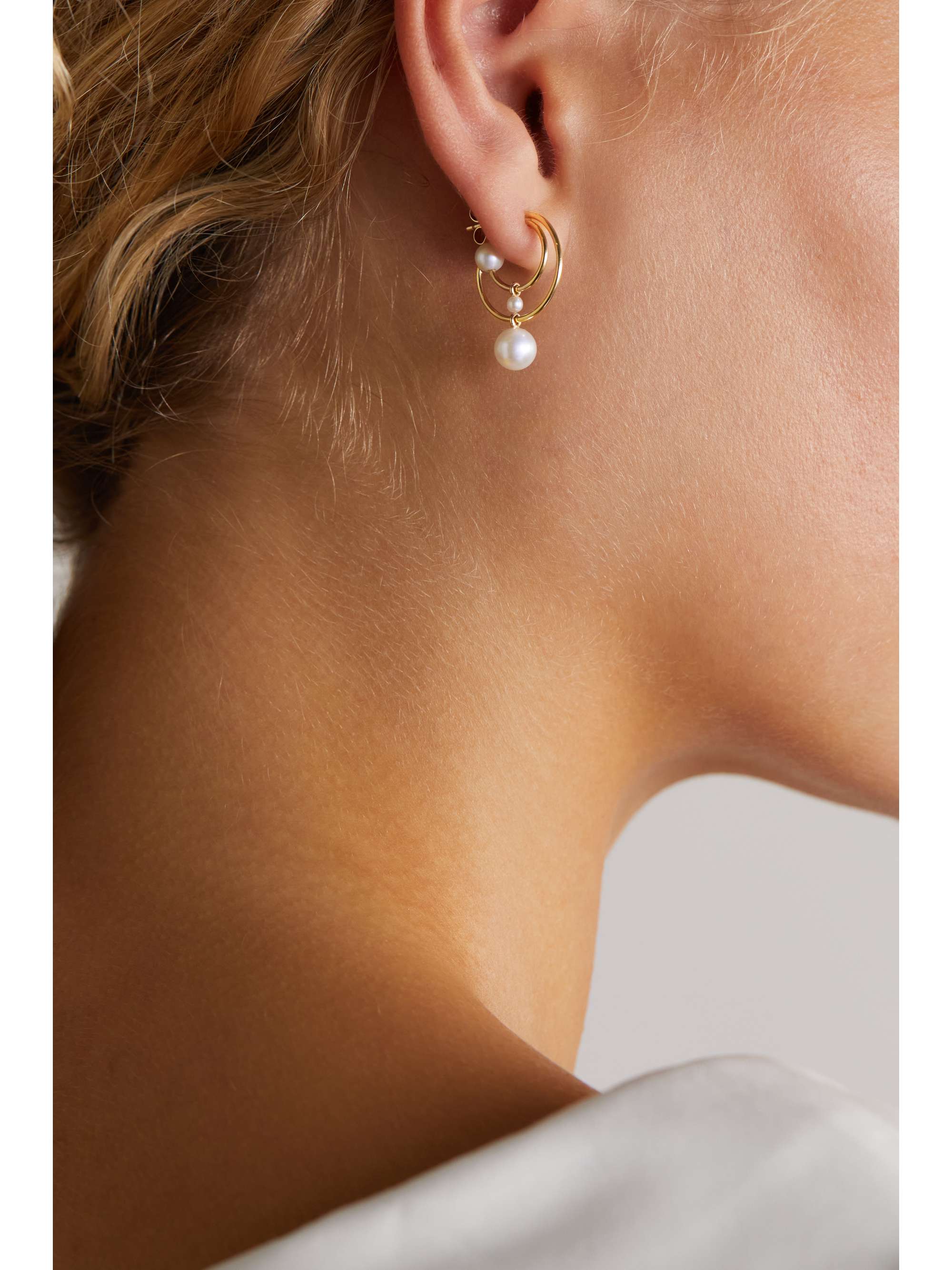 SOPHIE BILLE BRAHE Petit Bain 14-karat gold pearl single hoop earring