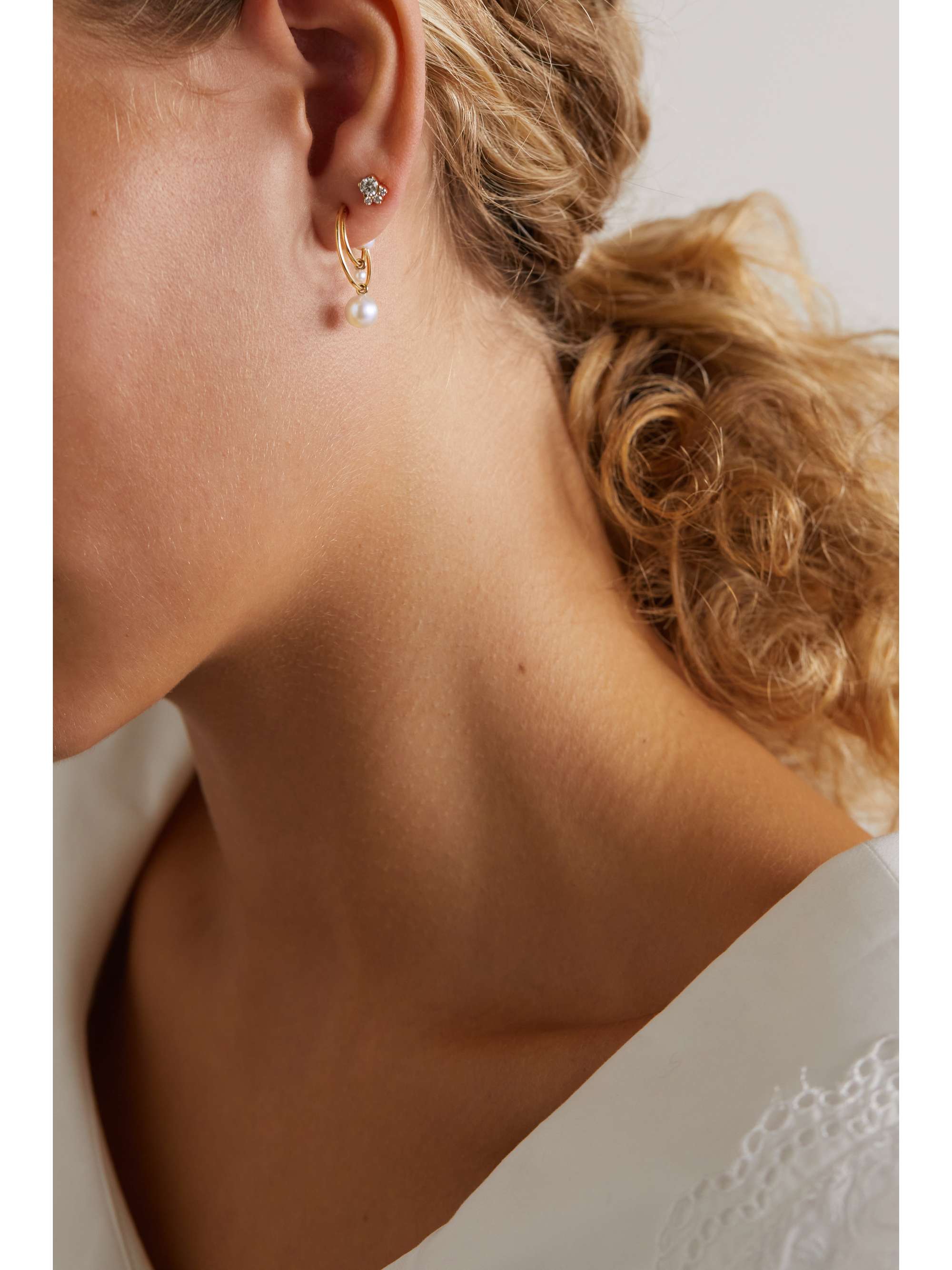 SOPHIE BILLE BRAHE Petit Bain 14-karat gold pearl single hoop earring