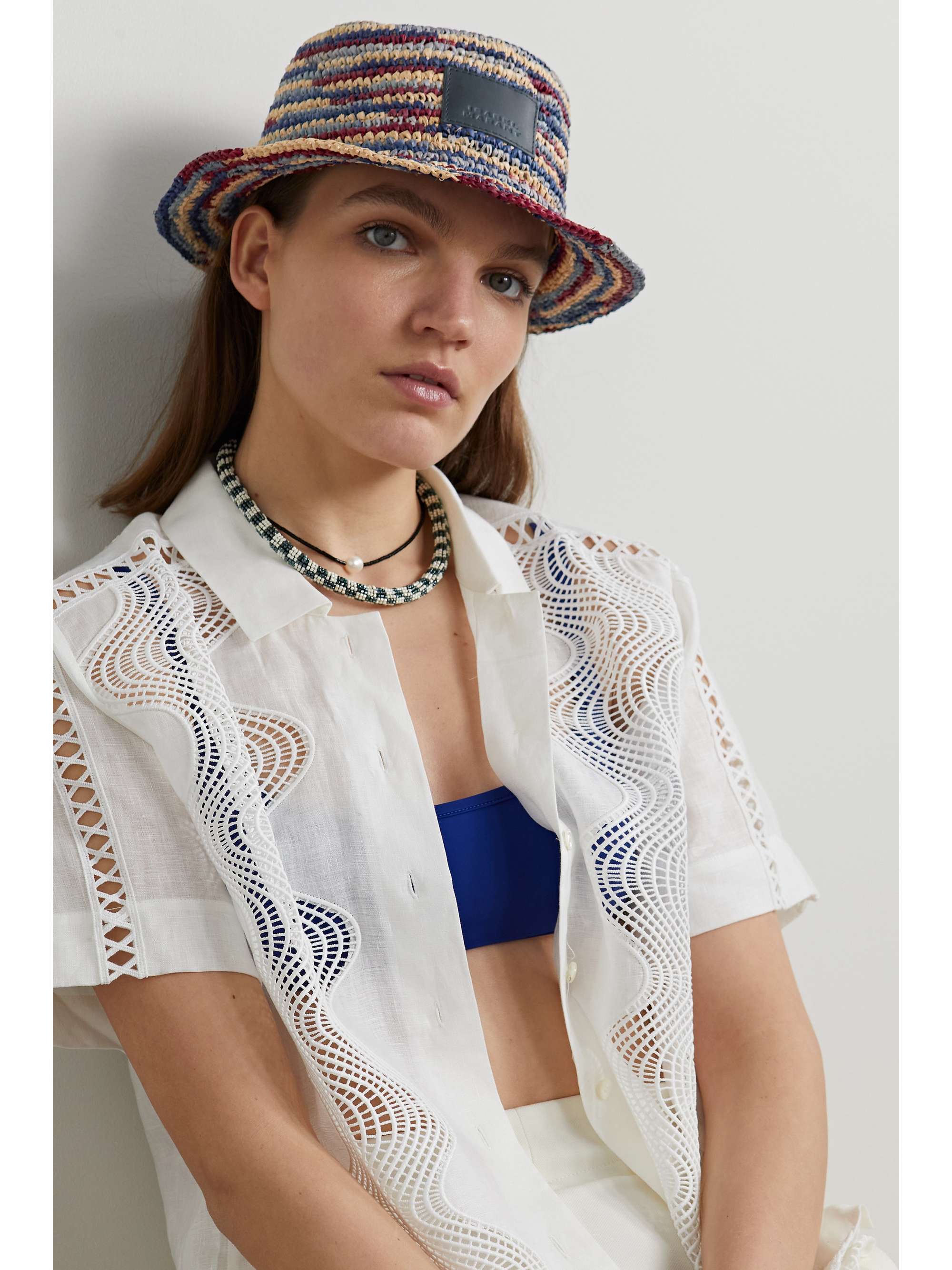 ISABEL MARANT Yucata striped woven raffia bucket hat