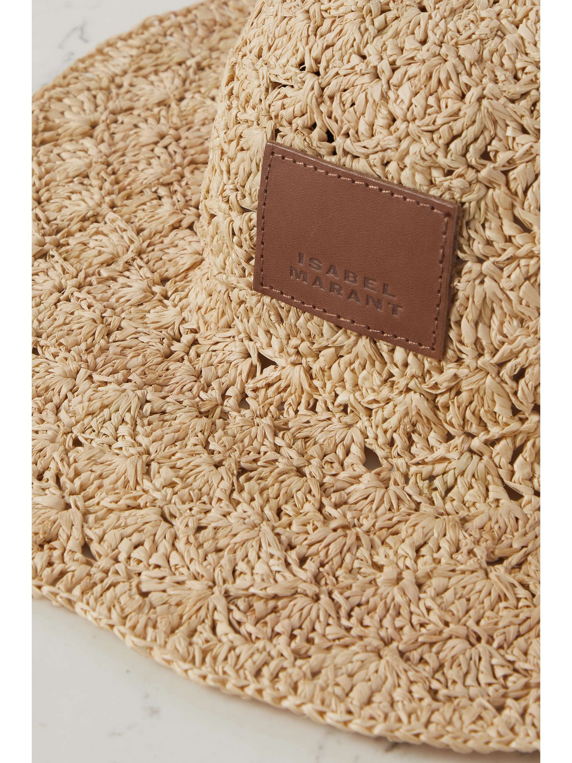ISABEL MARANT Tulum leather-trimmed crocheted raffia hat